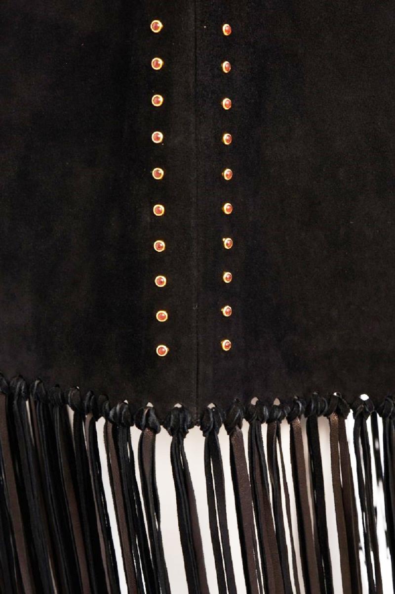 NWT $9800 Valentino Noir Cuir Daim Studded Fringe Trim Cape size 4 Oversize en vente 5