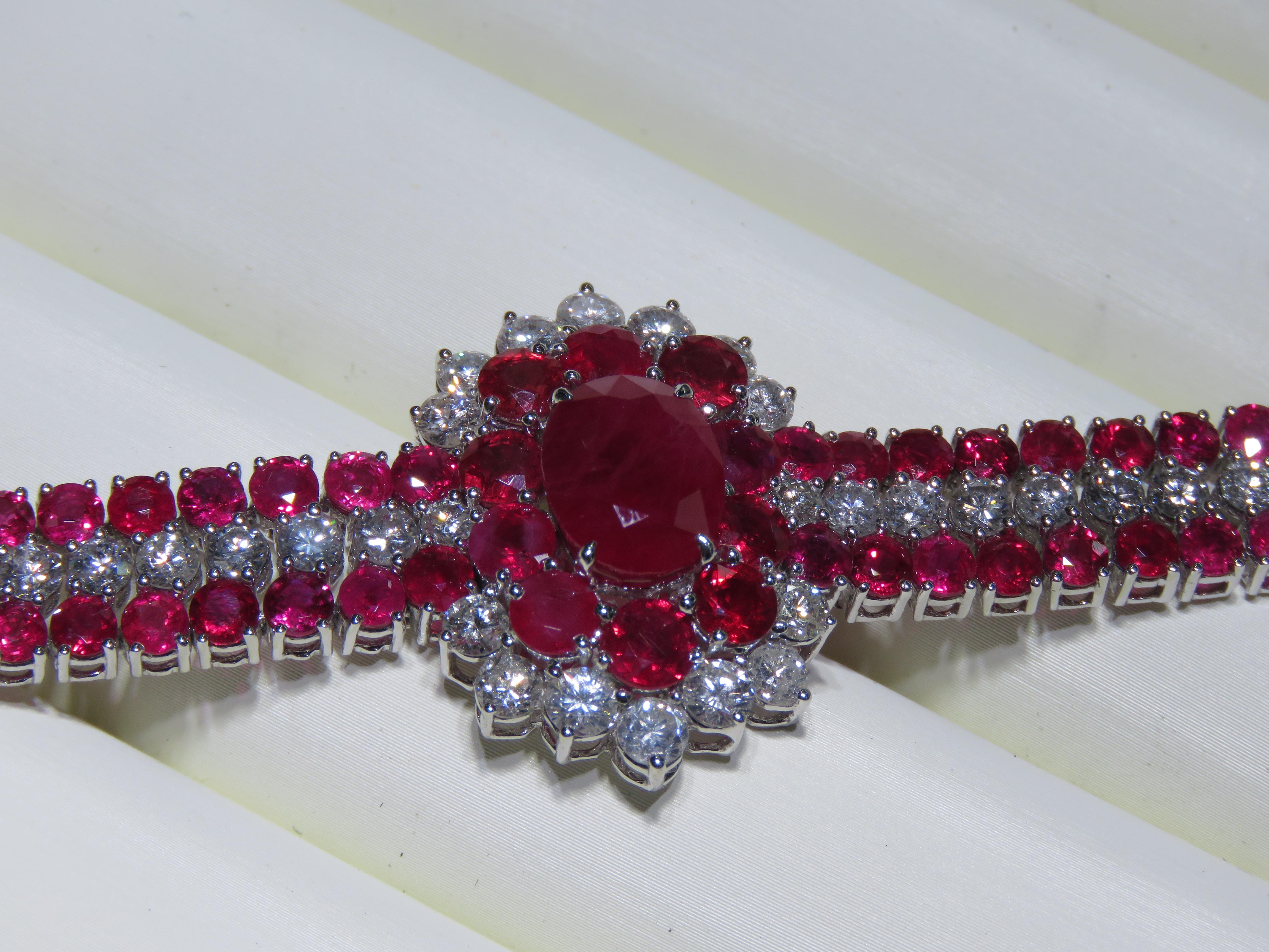 NWT $ 99, 000 Rare Fancy 18KT Oro 35CT Gorgeous Fancy Ruby Diamond Pulsera Corte mixto en venta