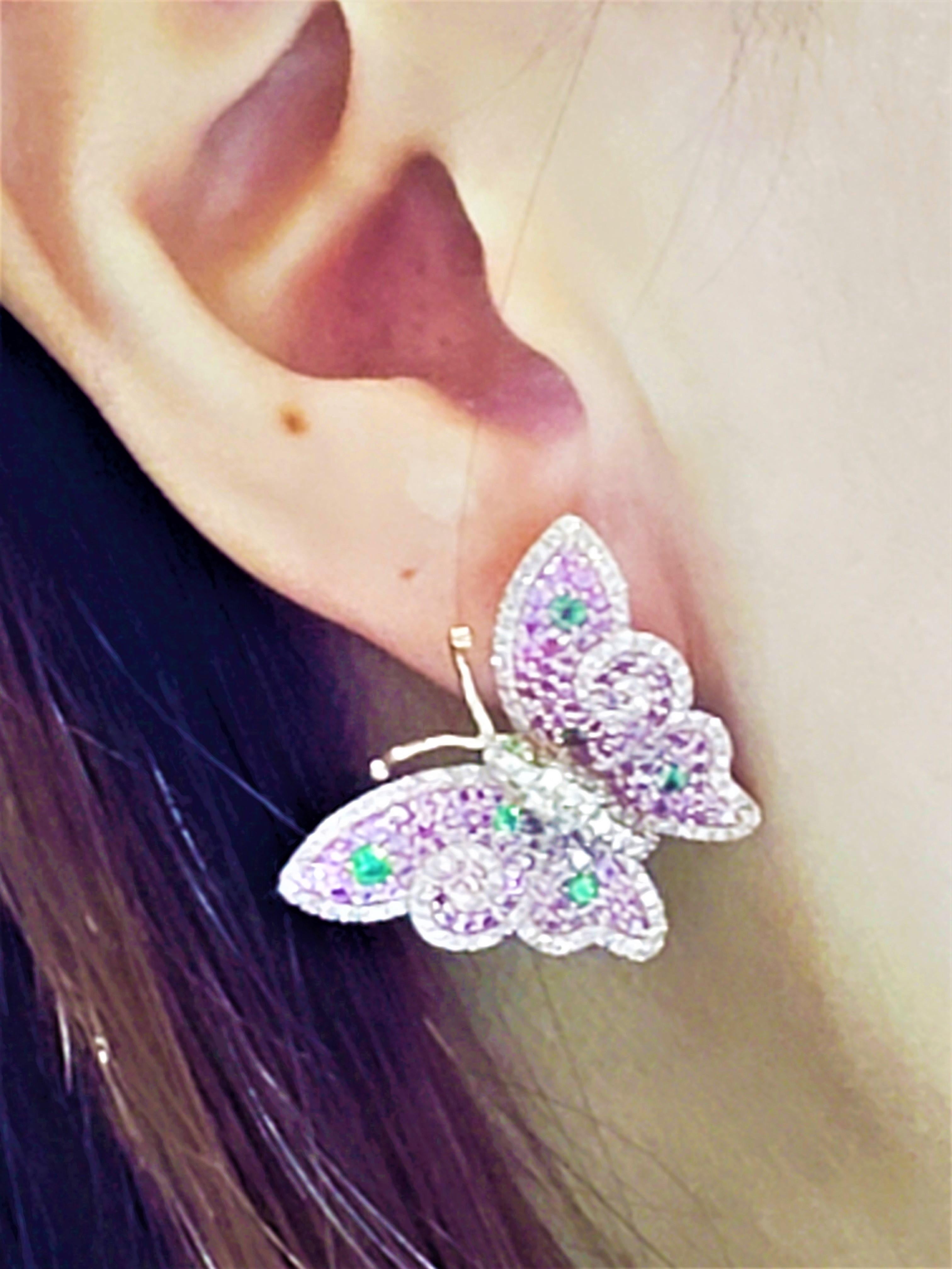 NWT 9, 949 18KT Gold Rare Gorgeous Pink Sapphire Diamond Butterfly Earrings For Sale 1