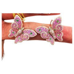 Boucles d'oreilles papillon en or 18 carats avec magnifiques saphirs roses et diamants 9949, Neuf avec étiquette