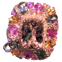 NWT $9, 979 18KT Fancy Large Glittering 12CT Fancy Morganite Sapphire Ring
