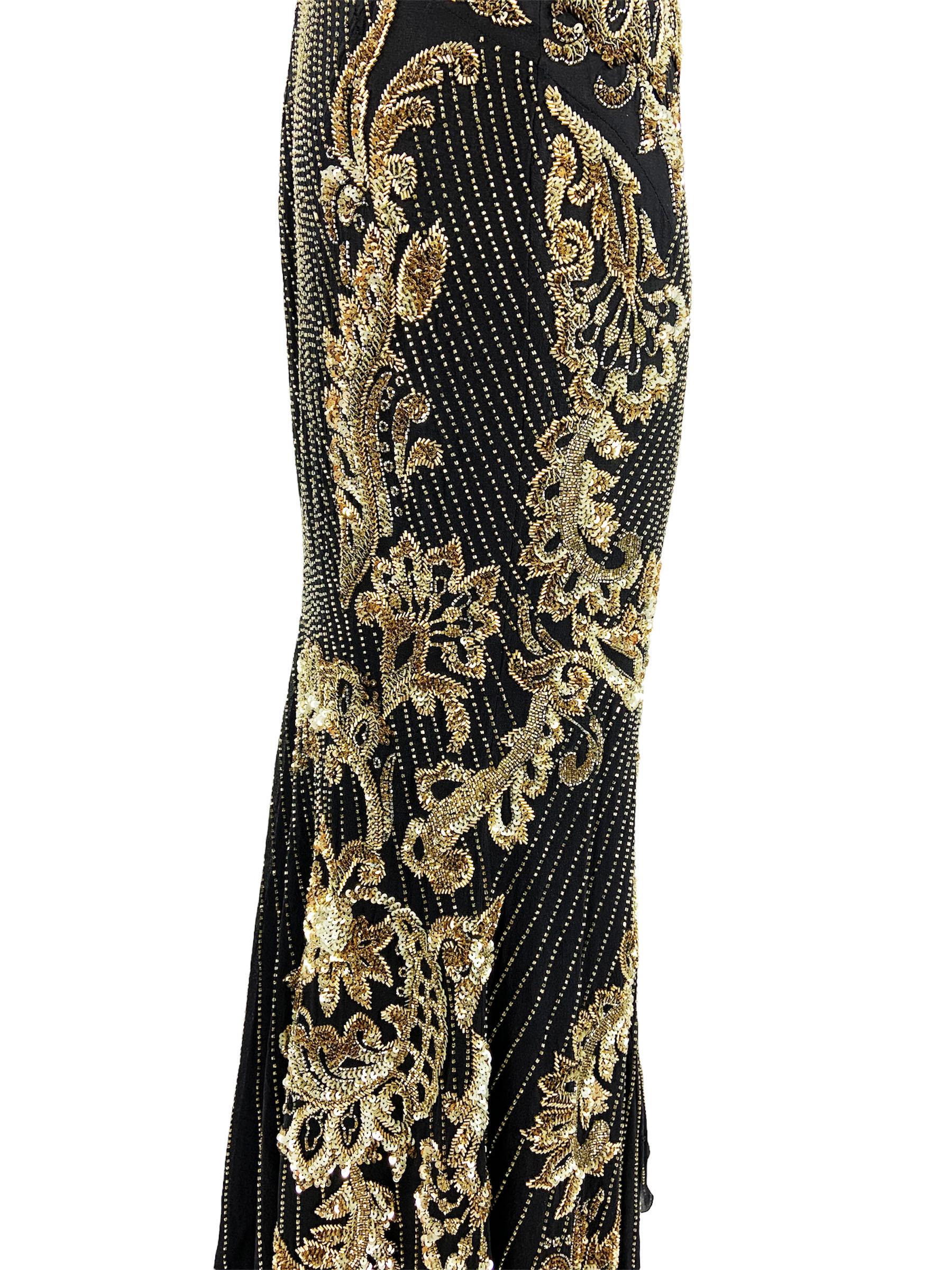 NWT $9.990 Roberto Cavalli Black Silk Fully Embellished Dress Gown  It 42 - US 6 For Sale 3