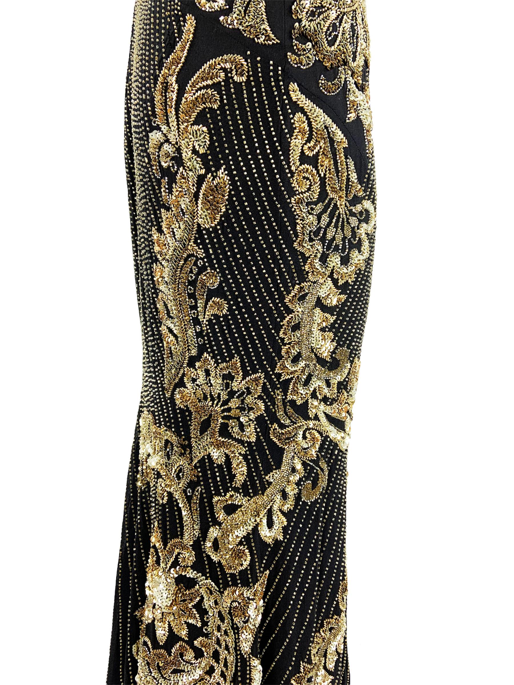 NWT $9.990 Roberto Cavalli Black Silk Fully Embellished Dress Gown  It 42 - US 6 For Sale 4