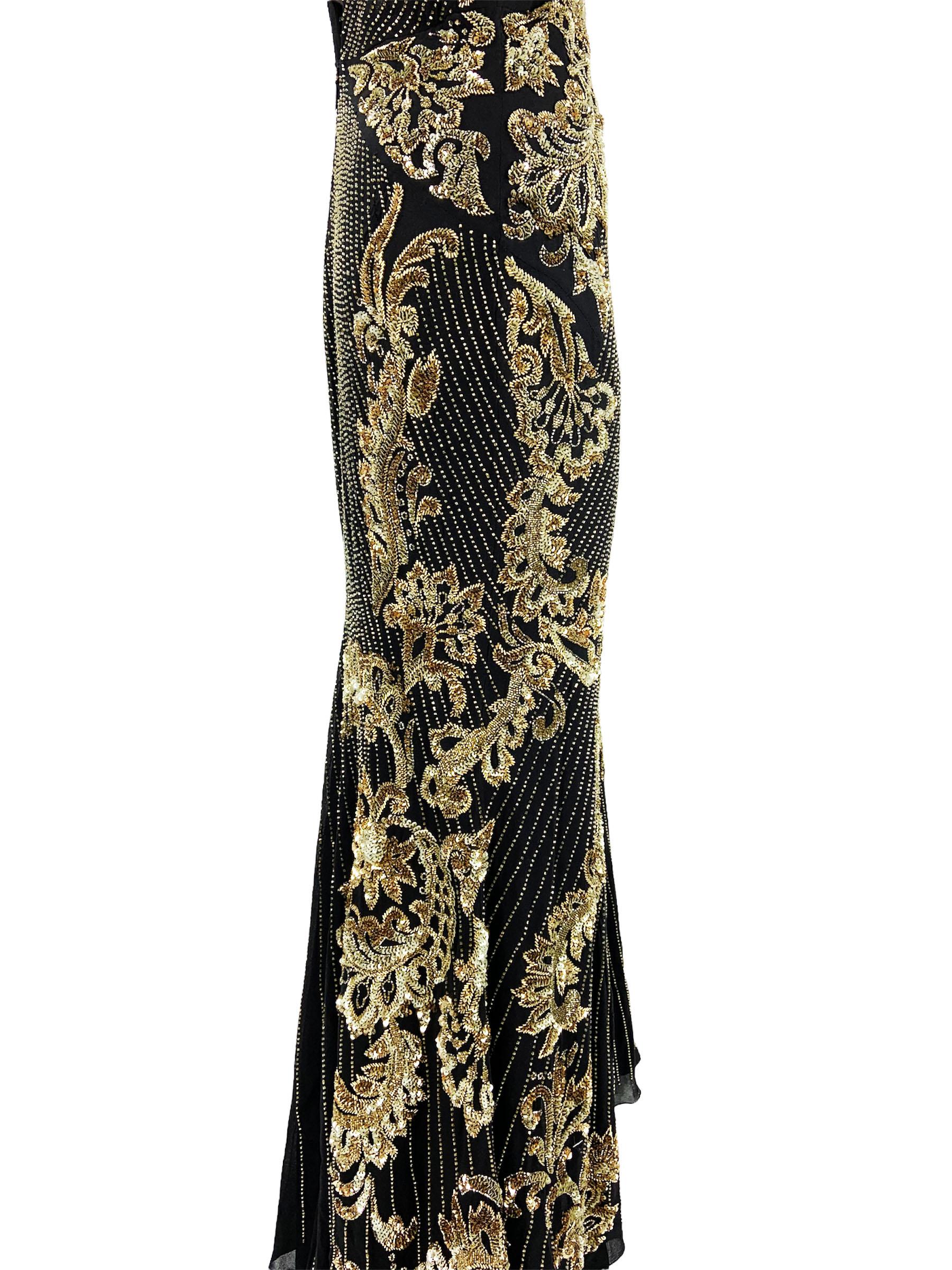 NWT $9.990 Roberto Cavalli Black Silk Fully Embellished Dress Gown  It 42 - US 6 For Sale 5