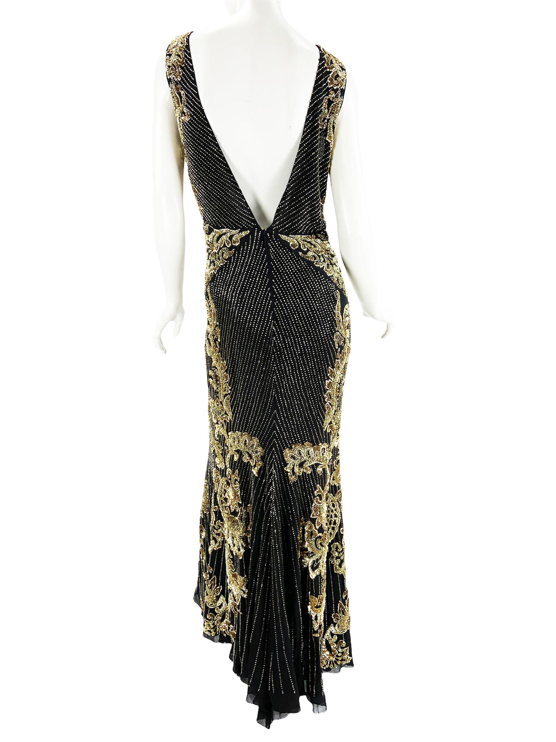 NWT $9.990 Roberto Cavalli Black Silk Fully Embellished Dress Gown  It 42 - US 6 In New Condition For Sale In Montgomery, TX