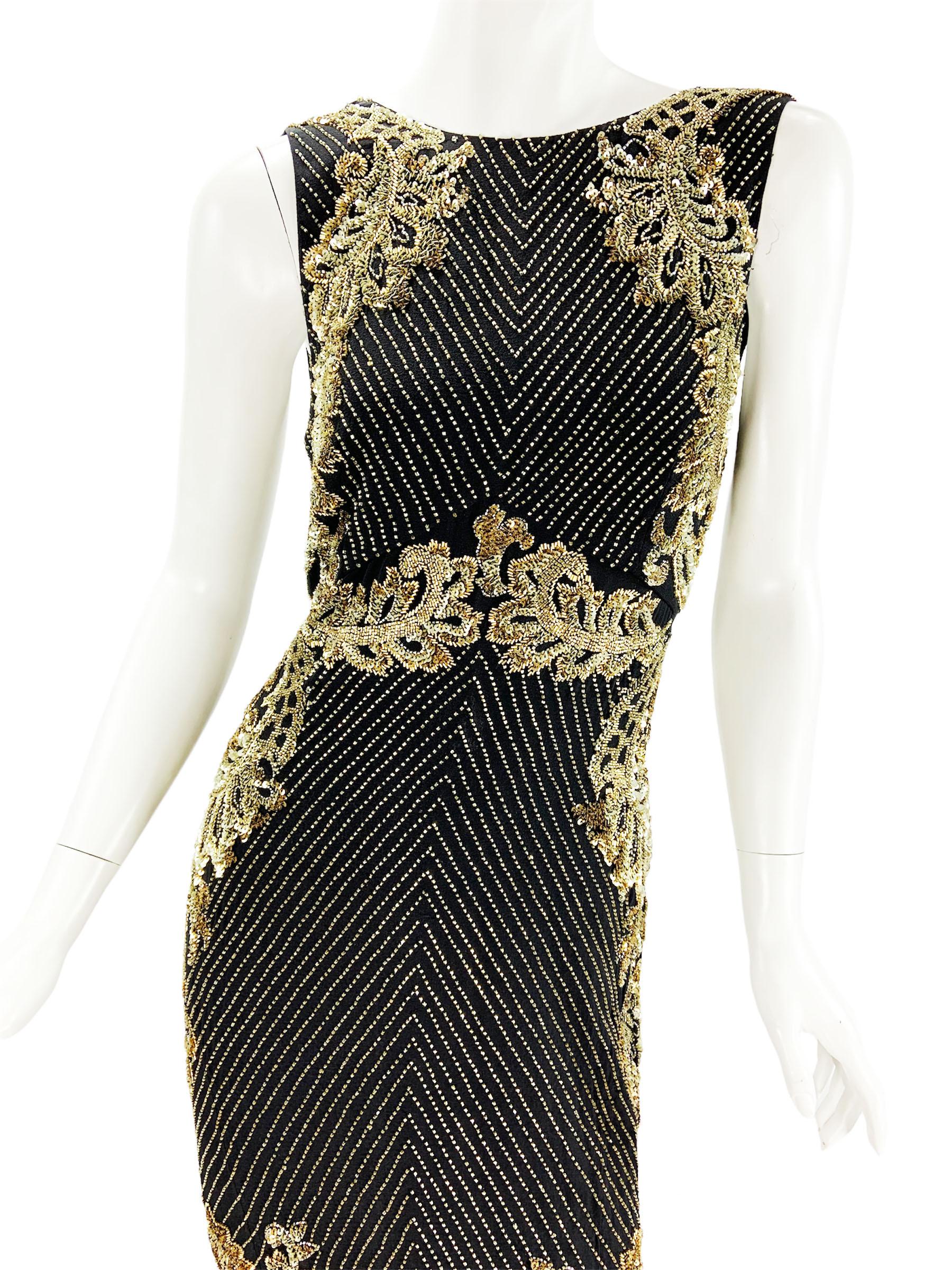Women's NWT $9.990 Roberto Cavalli Black Silk Fully Embellished Dress Gown  It 42 - US 6 For Sale