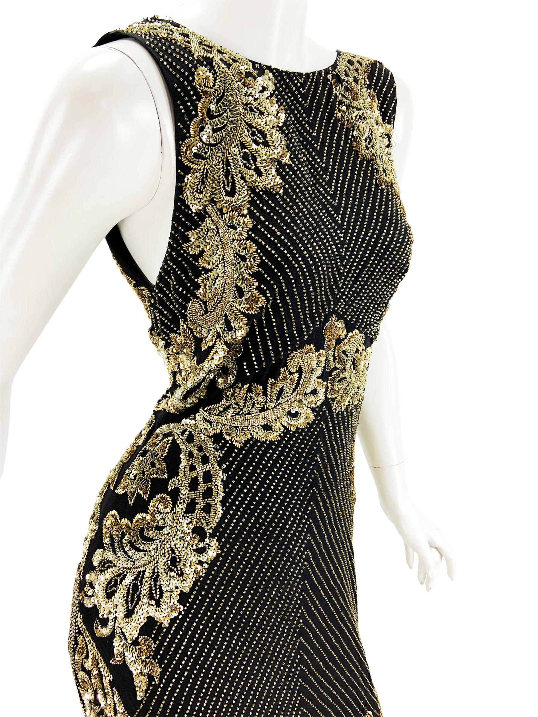 NWT $9.990 Roberto Cavalli Black Silk Fully Embellished Dress Gown  It 42 - US 6 For Sale 1