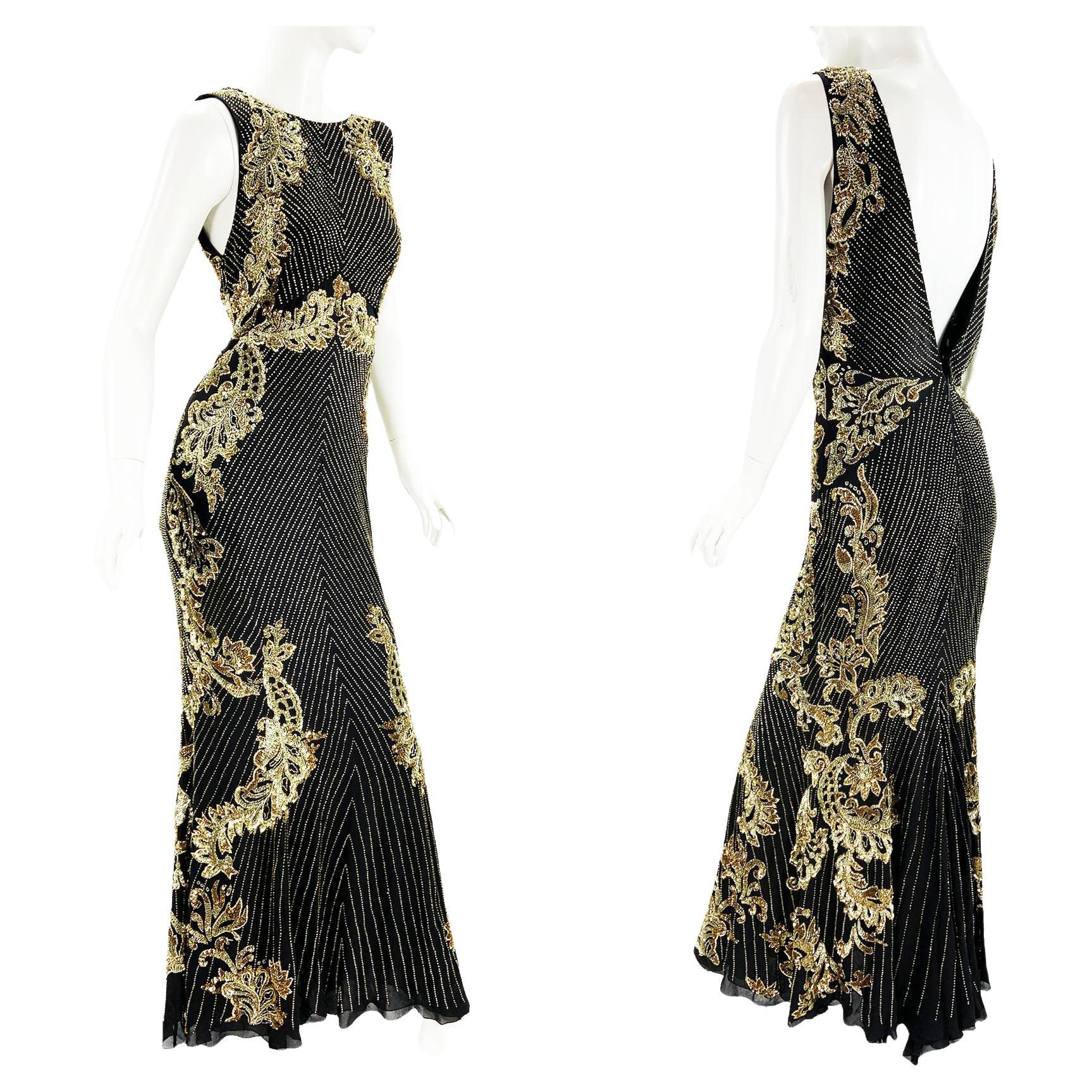NWT $9.990 Roberto Cavalli Black Silk Fully Embellished Dress Gown  It 42 - US 6 For Sale