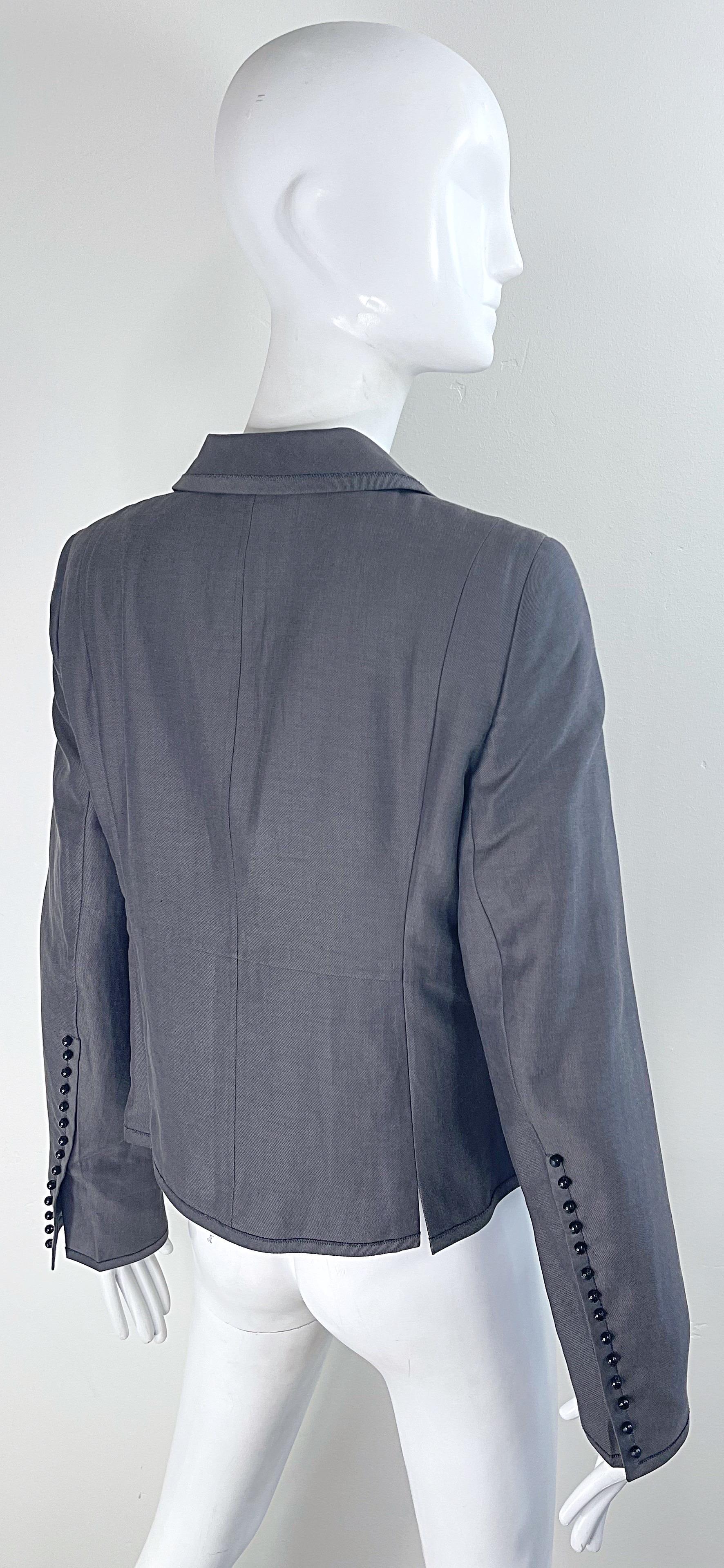 NWT Akris $3k Size 8 Grey Black Beaded Silk Cotton 2000s Blazer Jacket Saks 5th For Sale 8