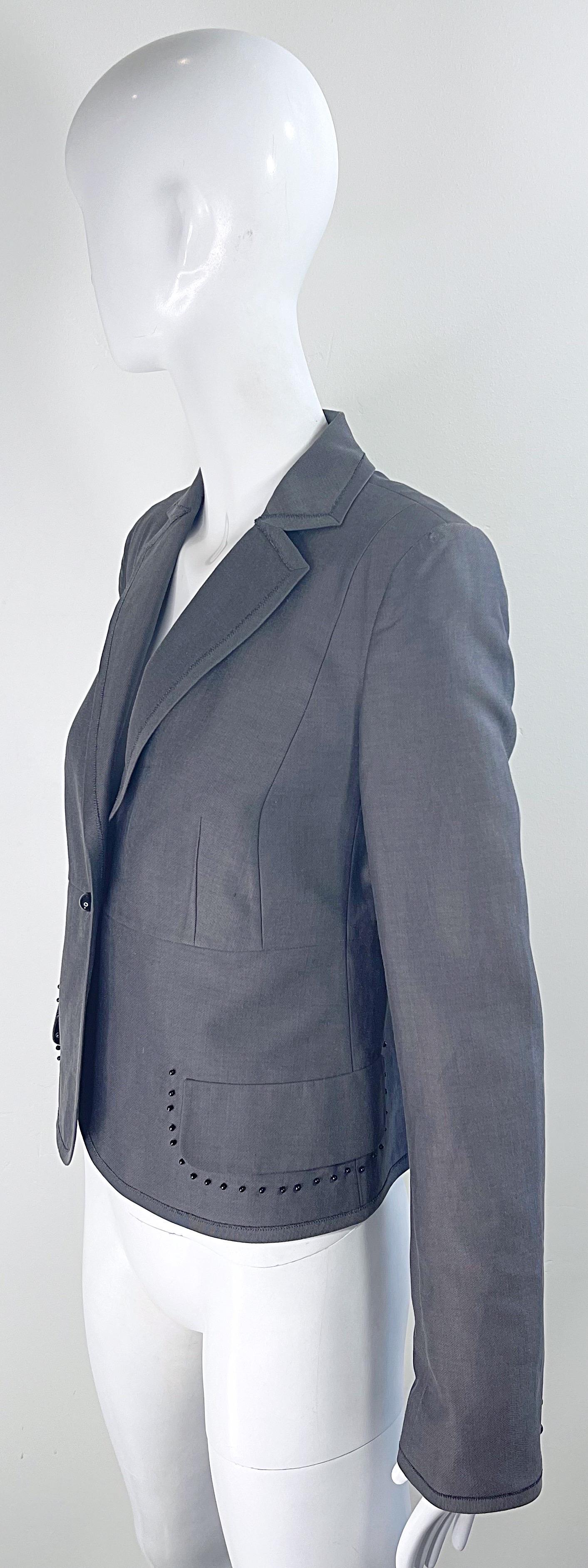NWT Akris $3k Size 8 Grey Black Beaded Silk Cotton 2000s Blazer Jacket Saks 5th For Sale 10