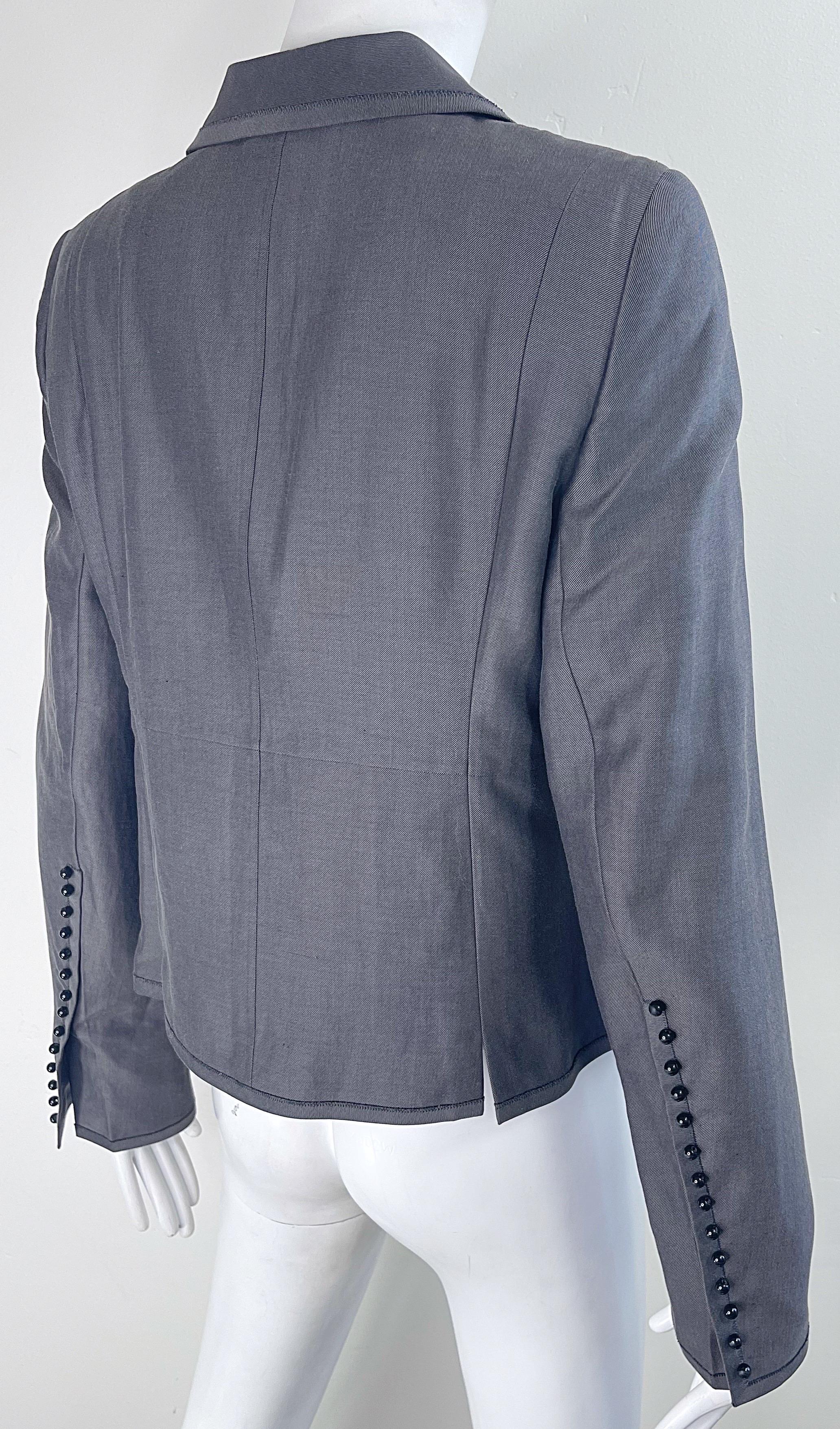 NWT Akris $3k Size 8 Grey Black Beaded Silk Cotton 2000s Blazer Jacket Saks 5th For Sale 13