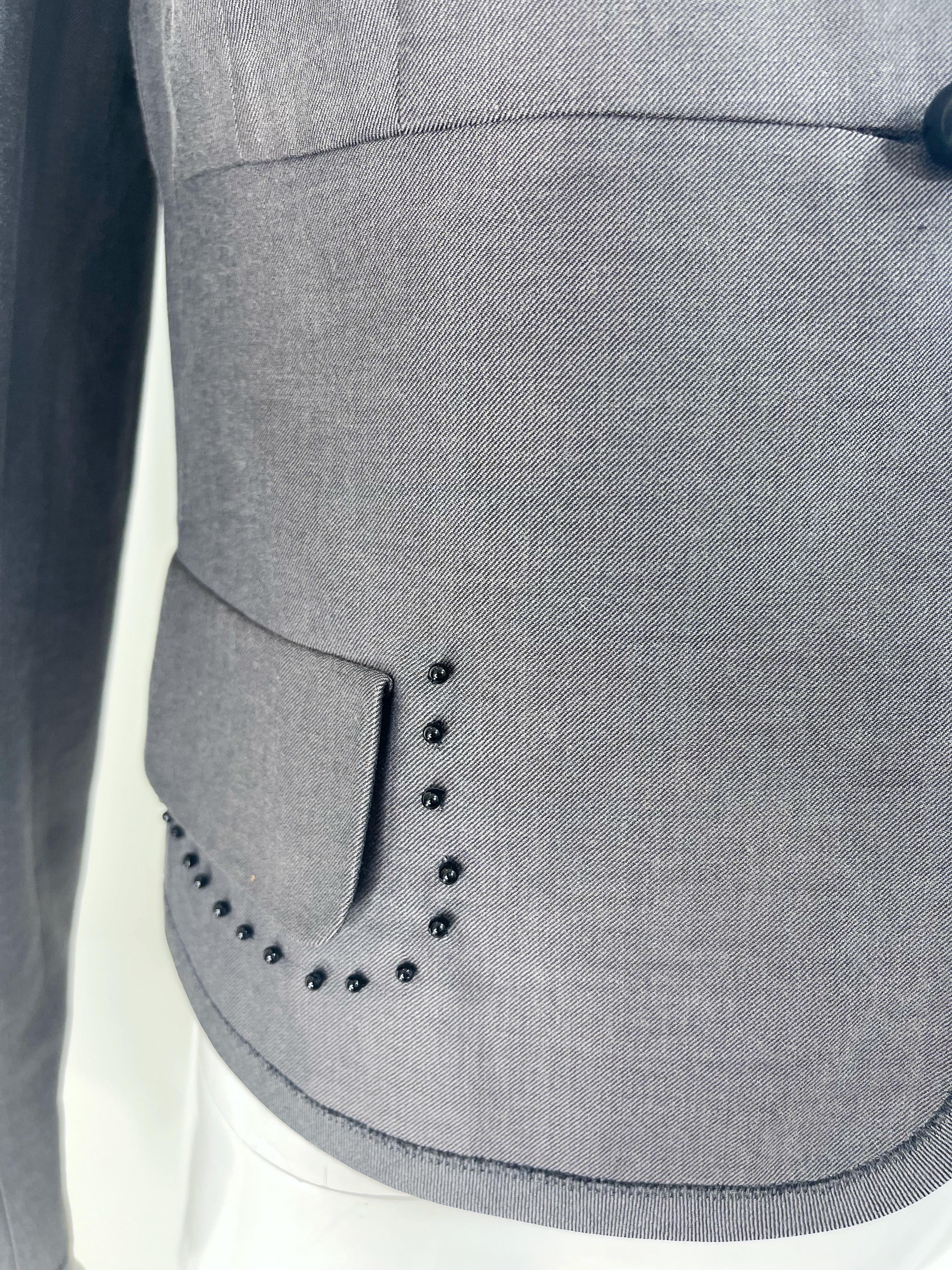 Women's NWT Akris $3k Size 8 Grey Black Beaded Silk Cotton 2000s Blazer Jacket Saks 5th For Sale