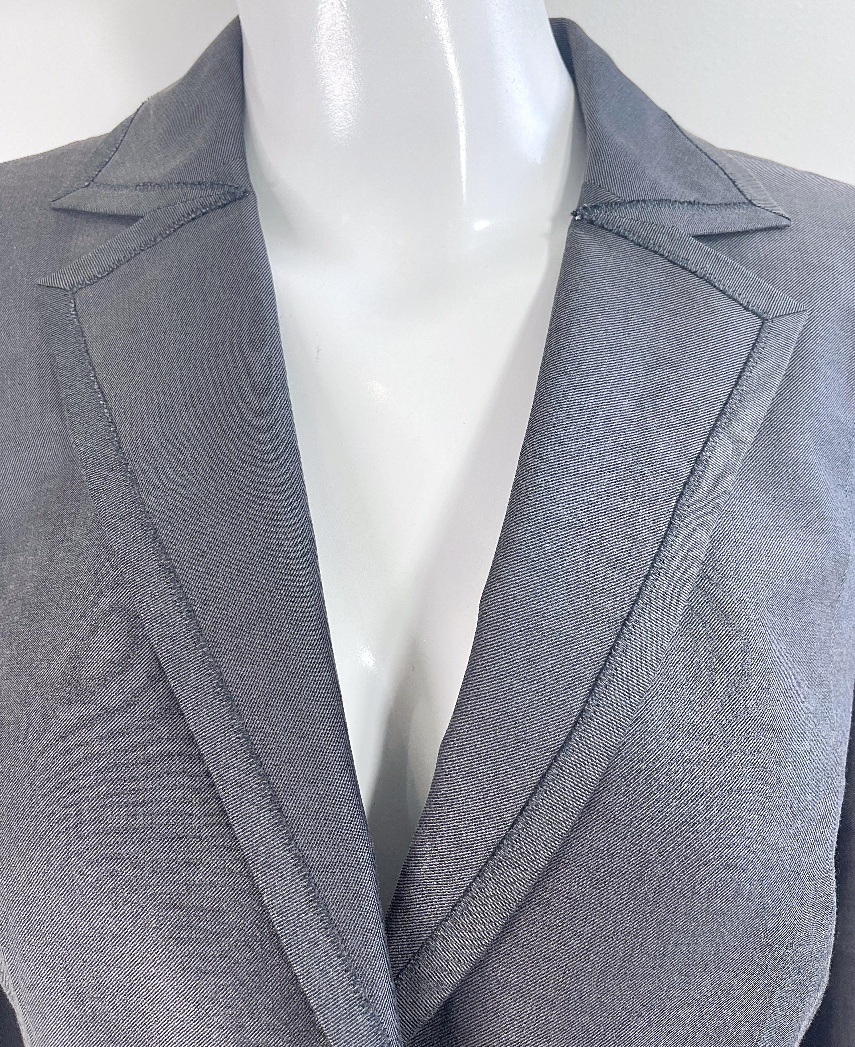 NWT Akris $3k Size 8 Grey Black Beaded Silk Cotton 2000s Blazer Jacket Saks 5th For Sale 4