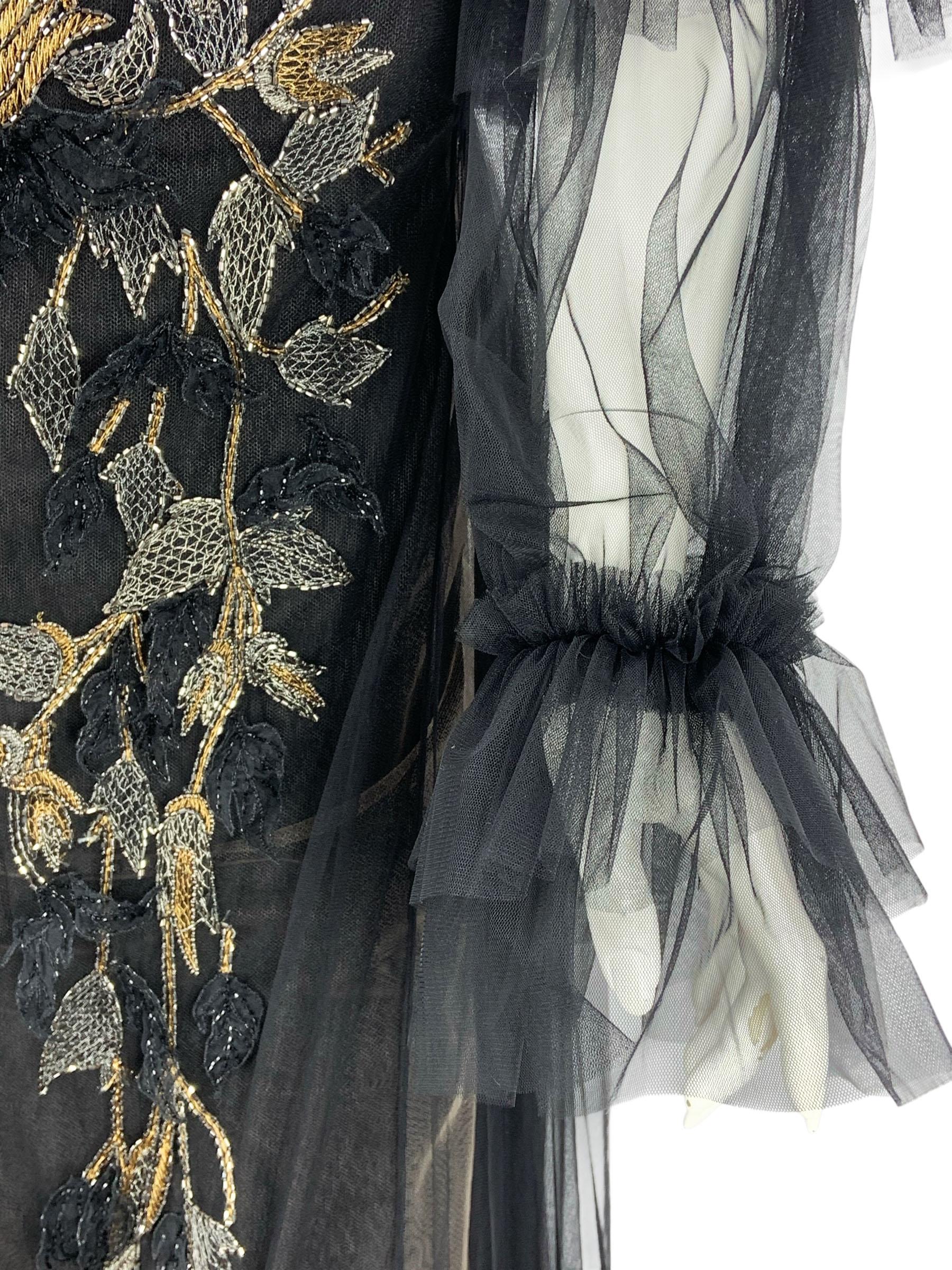 NWT Alberta Ferretti PF 2018 Abito in tulle nero con ricami metallici It. 44 in vendita 11