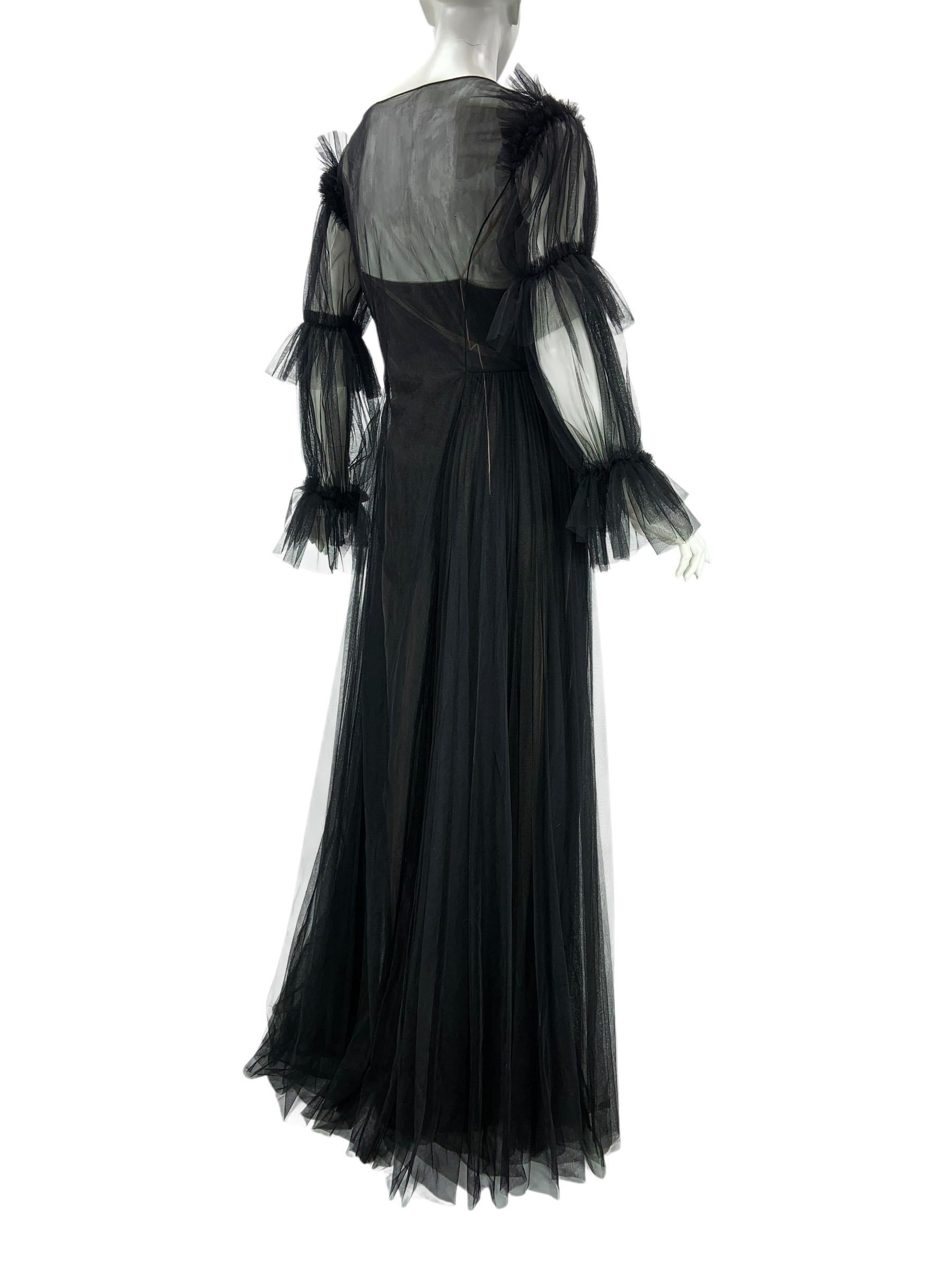 Donna NWT Alberta Ferretti PF 2018 Abito in tulle nero con ricami metallici It. 44 in vendita
