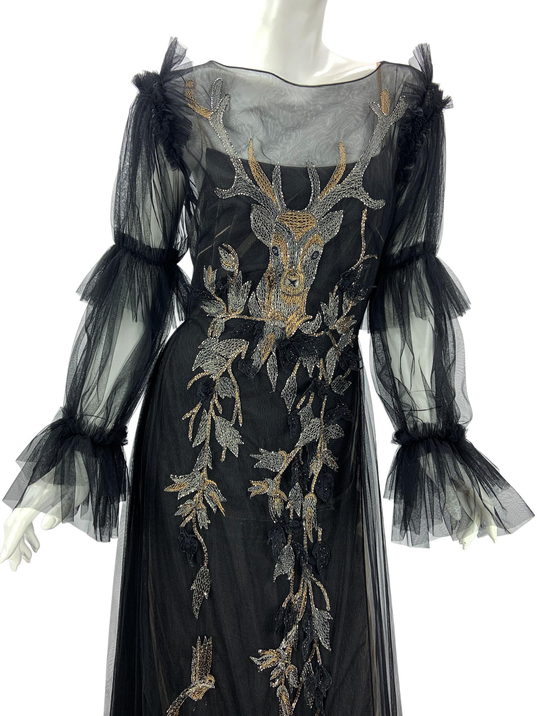 NWT Alberta Ferretti PF 2018 Abito in tulle nero con ricami metallici It. 44 in vendita 2