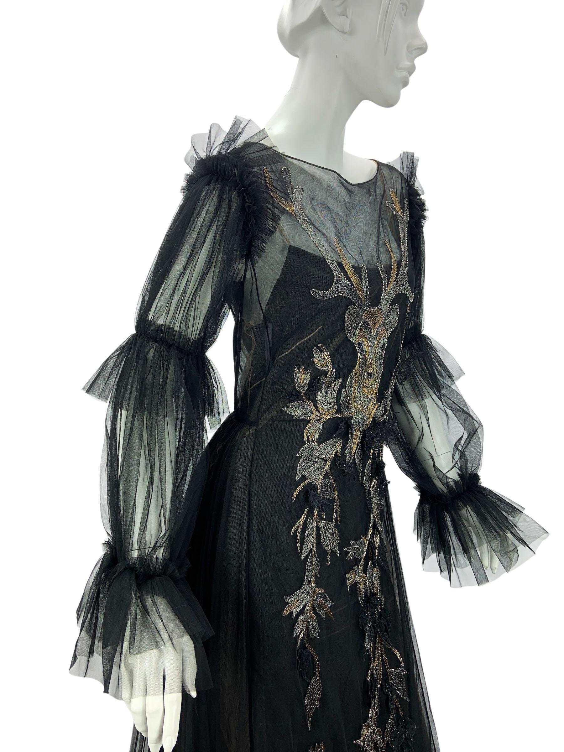 NWT Alberta Ferretti PF 2018 Abito in tulle nero con ricami metallici It. 44 in vendita 3
