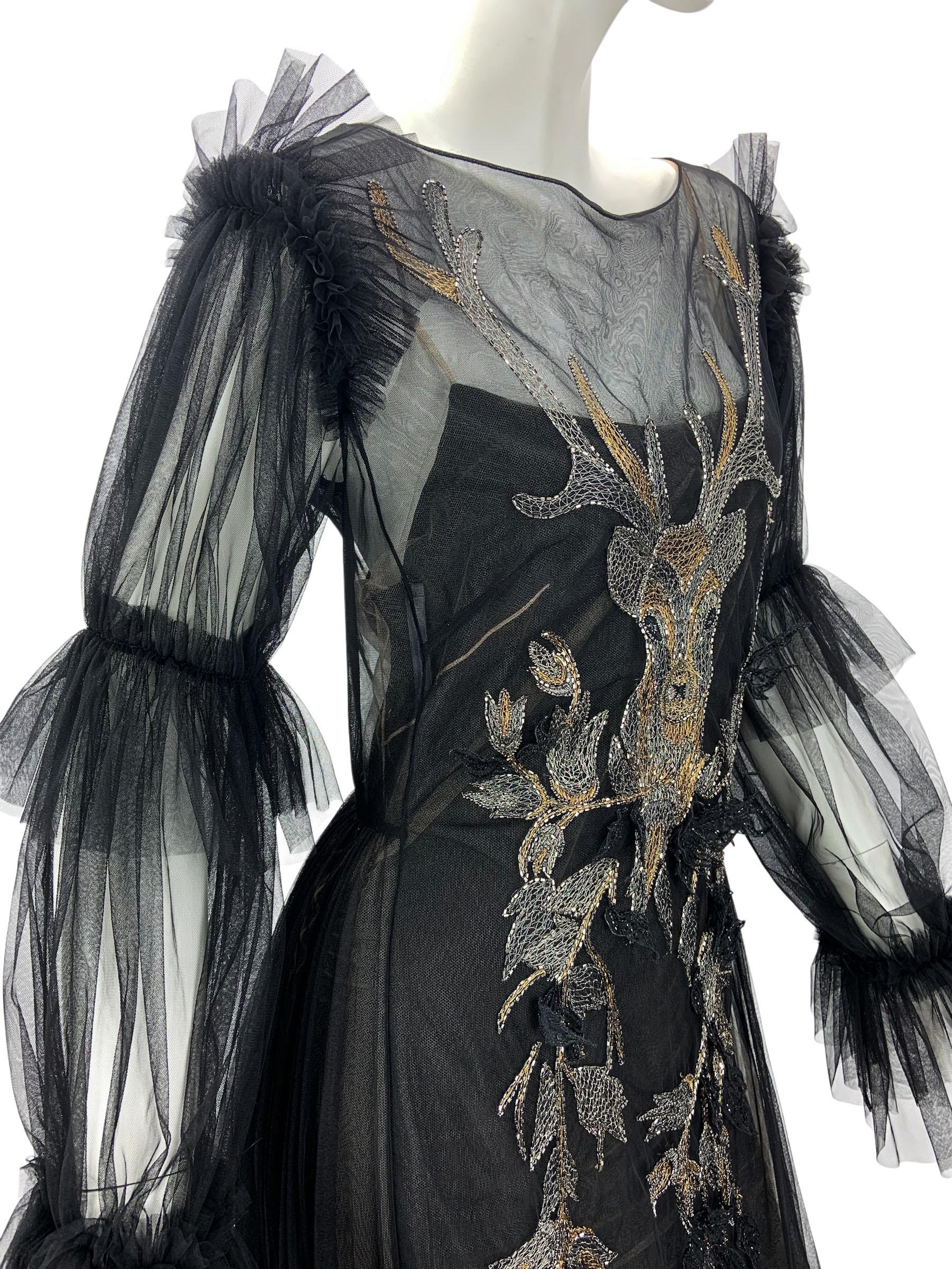 NWT Alberta Ferretti PF 2018 Abito in tulle nero con ricami metallici It. 44 in vendita 4
