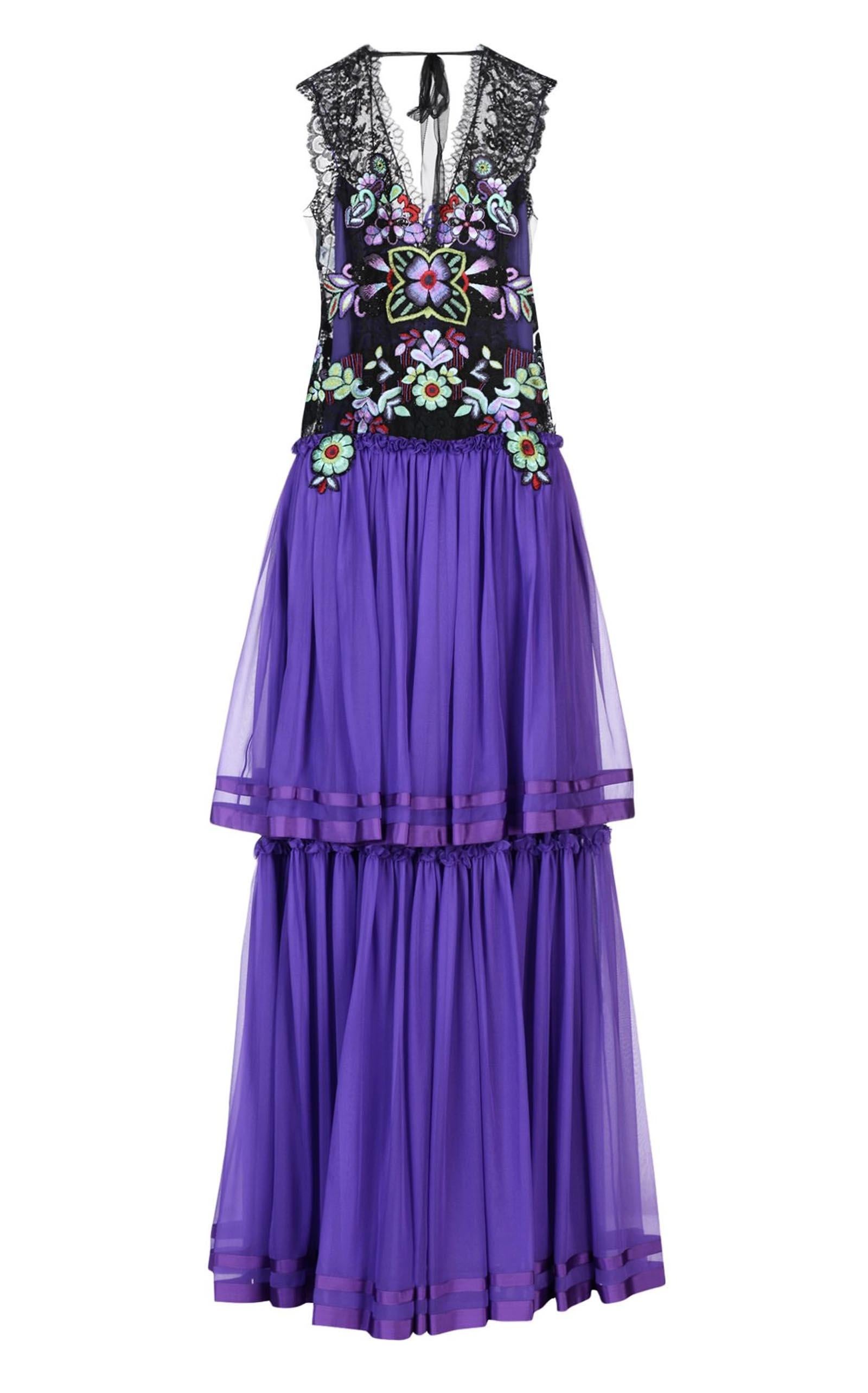 NWT Alberta Ferretti SS 2017 Collection Beaded Embroidered Lace Silk Gown 44  42 For Sale 6