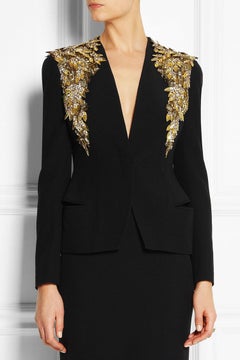 NEU Alexander McQueen Schwarzer Blazer aus Krepp mit Verzierungen, Italienisch 44