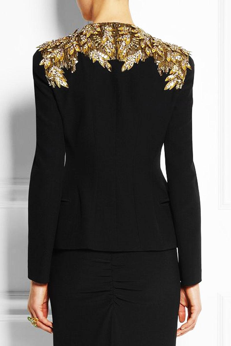 3540046 Black Embellished Long Jacket