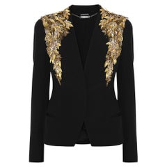 NWT Alexander McQueen Black Crepe Embellished Jacket Blazer Italian 44