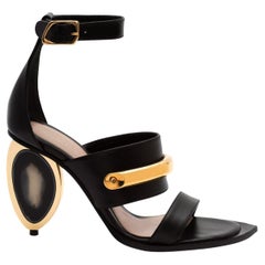 NWT Alexander McQueen Black Leather Gold Cuff Bar Strap Shoes Sandals Italian 36