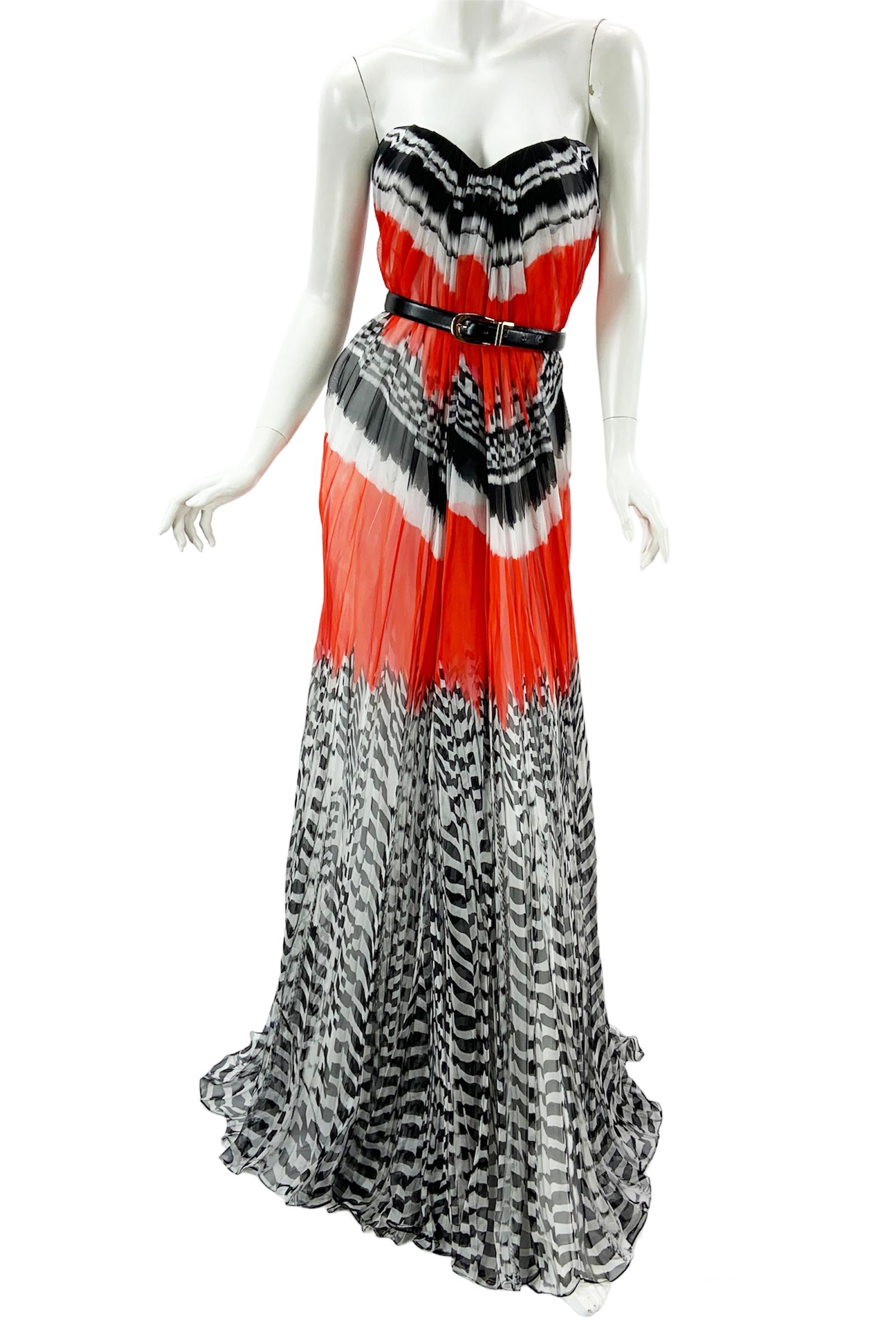 Gray NWT Alexander McQueen S/S 2014 Silk Feather Print Bustier Dress Gown It 46 US 10 For Sale