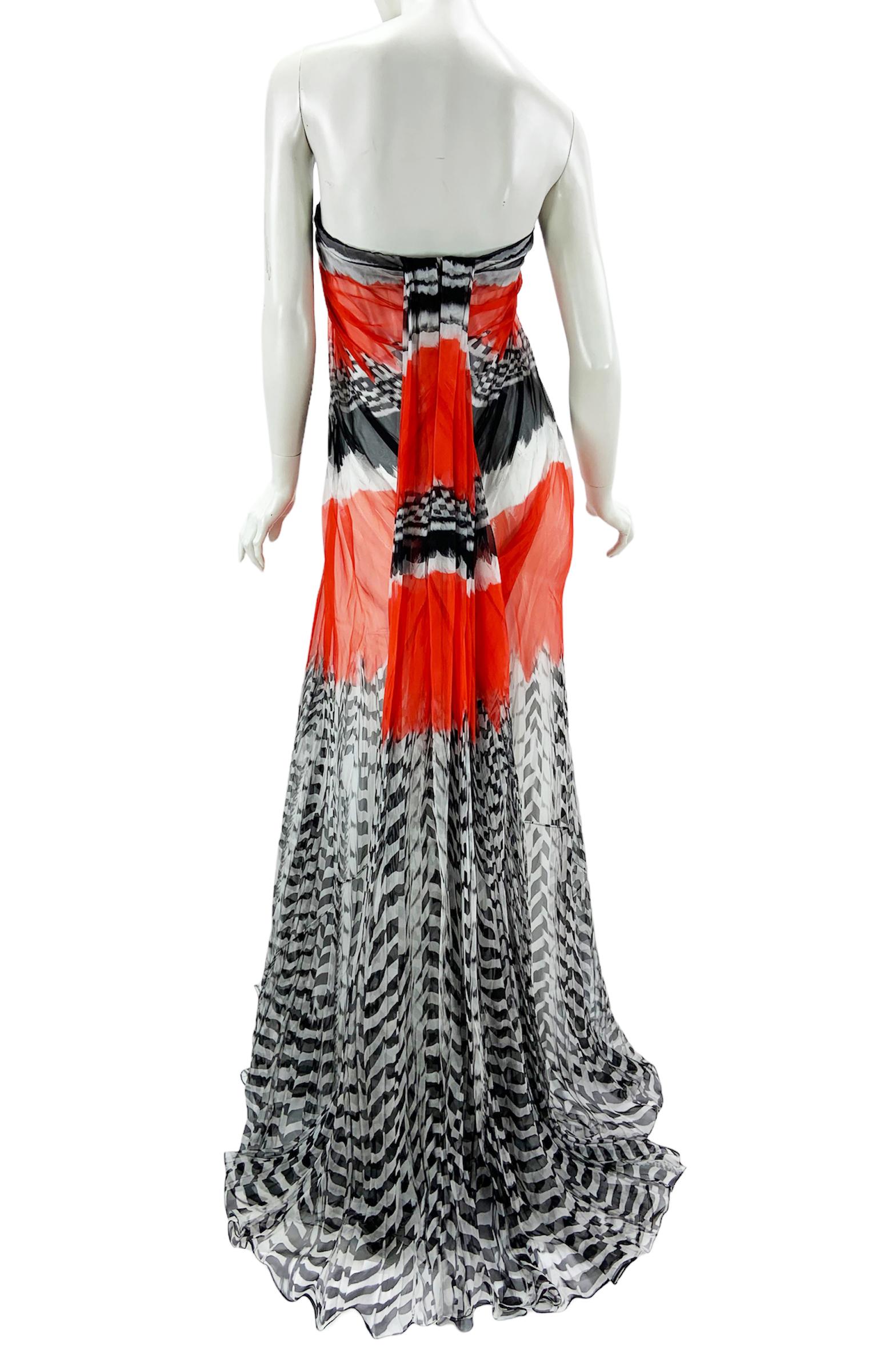 Women's NWT Alexander McQueen S/S 2014 Silk Feather Print Bustier Dress Gown It 46 US 10 For Sale