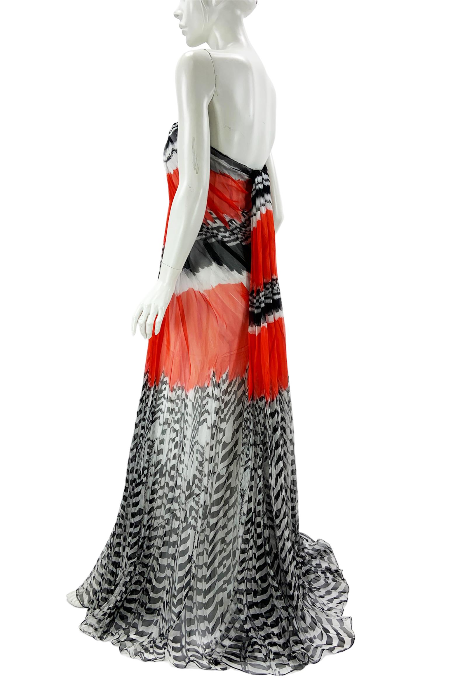 NWT Alexander McQueen S/S 2014 Silk Feather Print Bustier Dress Gown It 46 US 10 For Sale 1