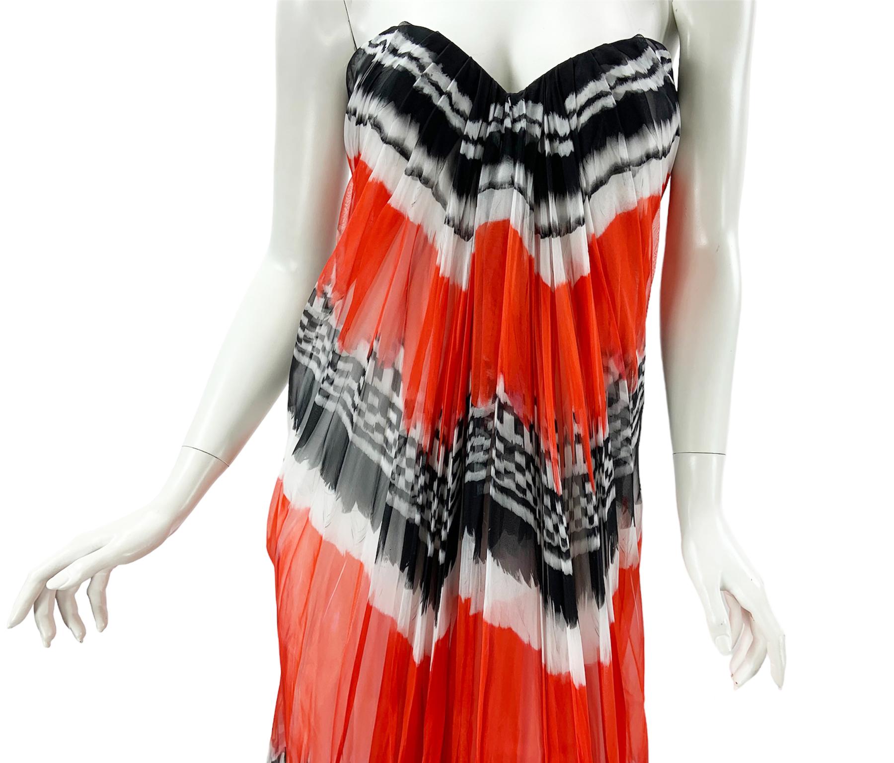 NWT Alexander McQueen S/S 2014 Silk Feather Print Bustier Dress Gown It 46 US 10 For Sale 3