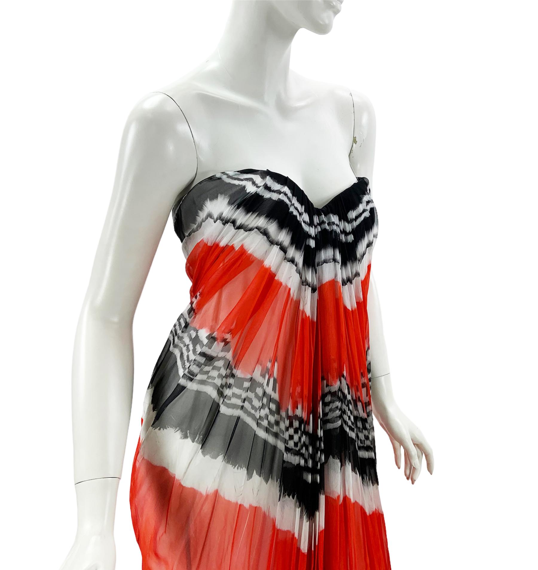 NWT Alexander McQueen S/S 2014 Silk Feather Print Bustier Dress Gown It 46 US 10 For Sale 4