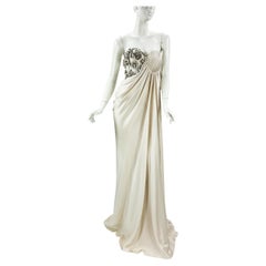 NWT Alexander McQueen SS 2021 Cream Pearl Satin Corset Embellished Dress Gown 40