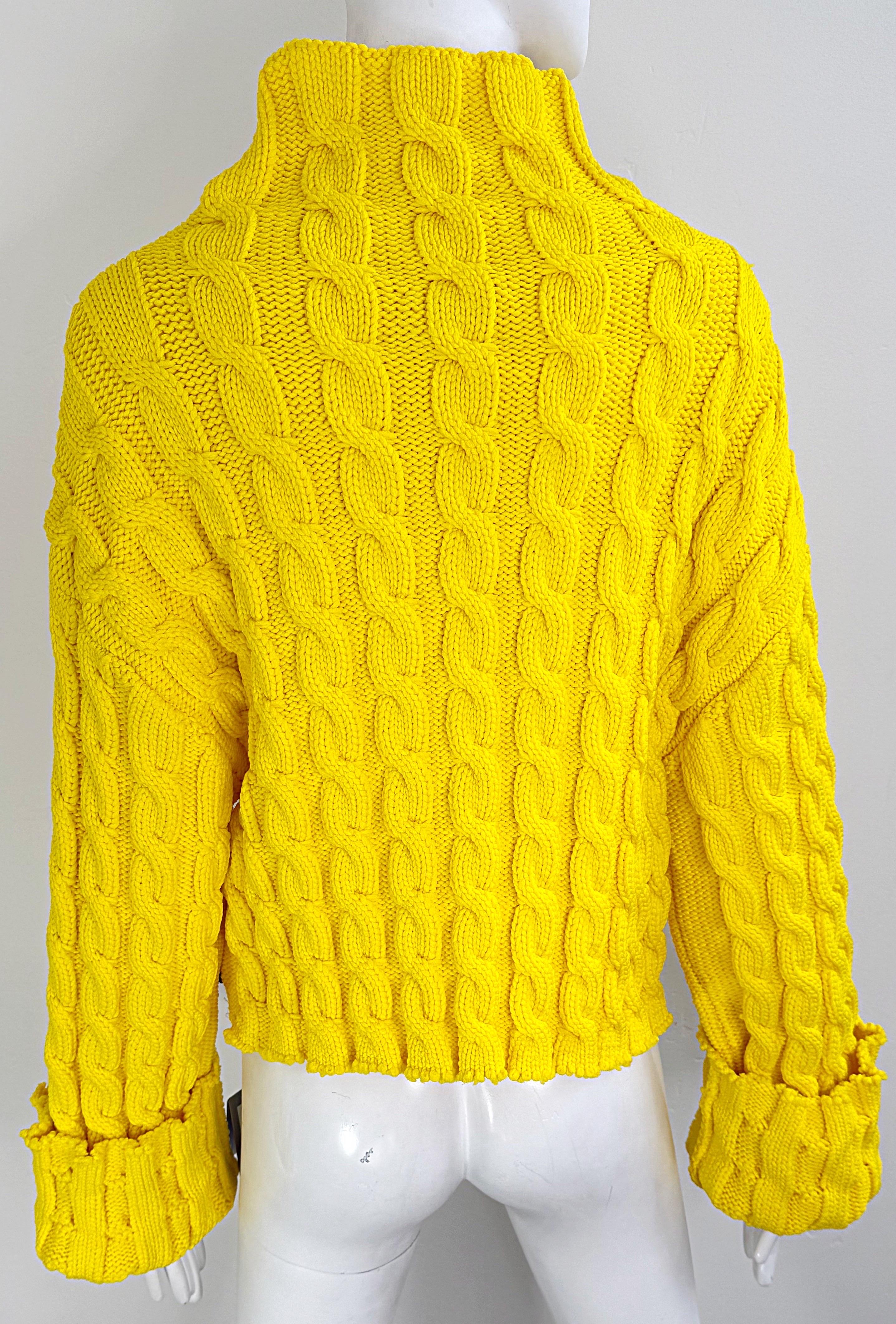 NWT Balenciaga Size Large Bright Yellow Cable Knit Slightly Cropped Sweater For Sale 10