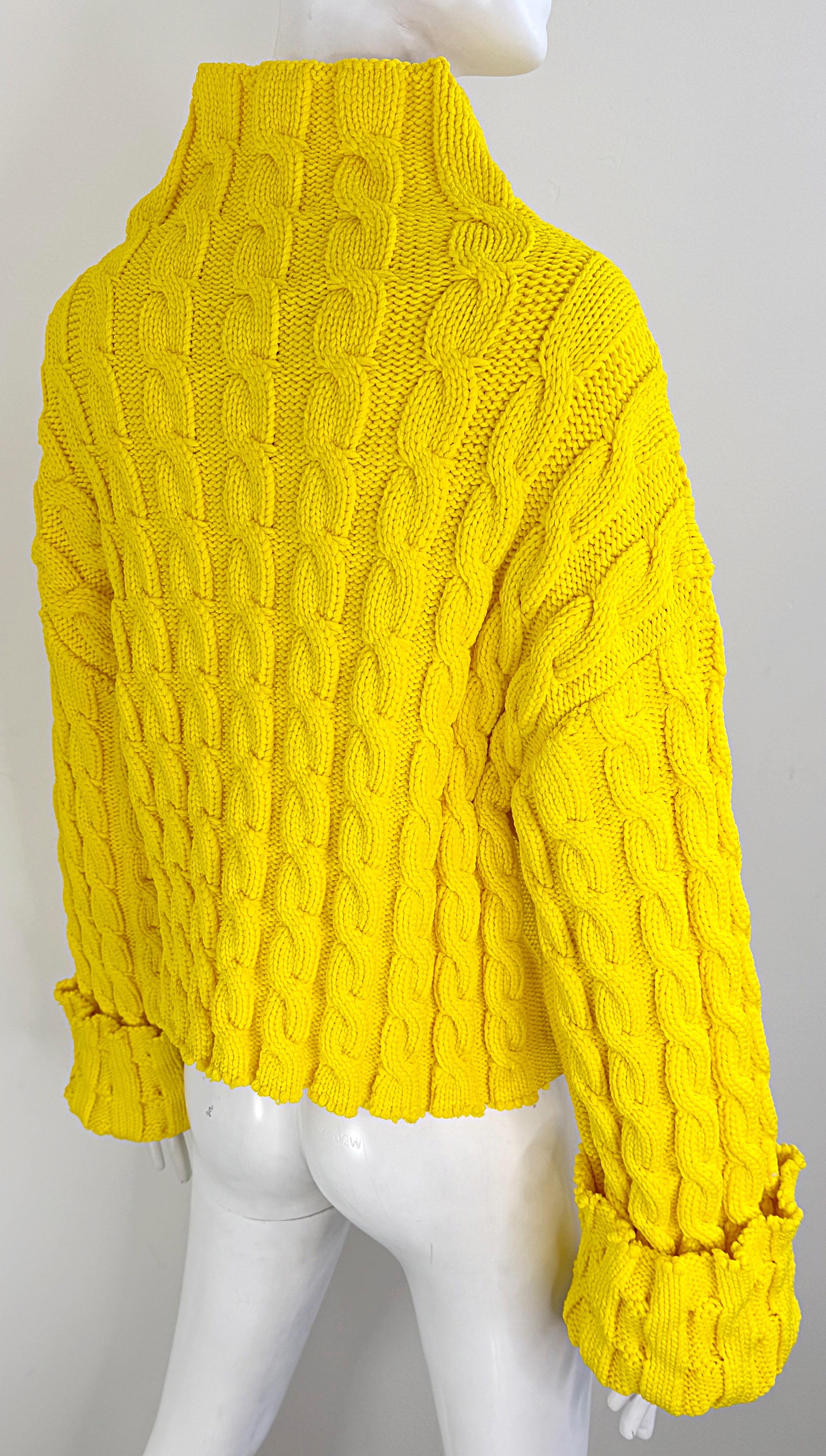 NWT Balenciaga Size Large Bright Yellow Cable Knit Slightly Cropped Sweater For Sale 12