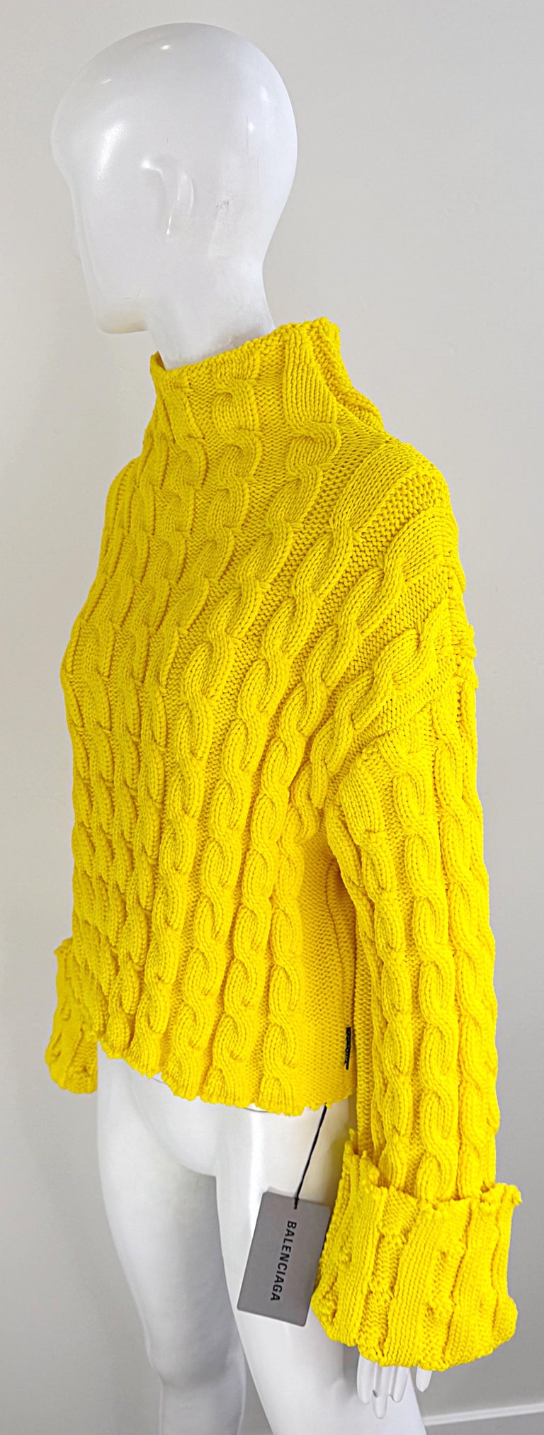 NWT Balenciaga Size Large Bright Yellow Cable Knit Slightly