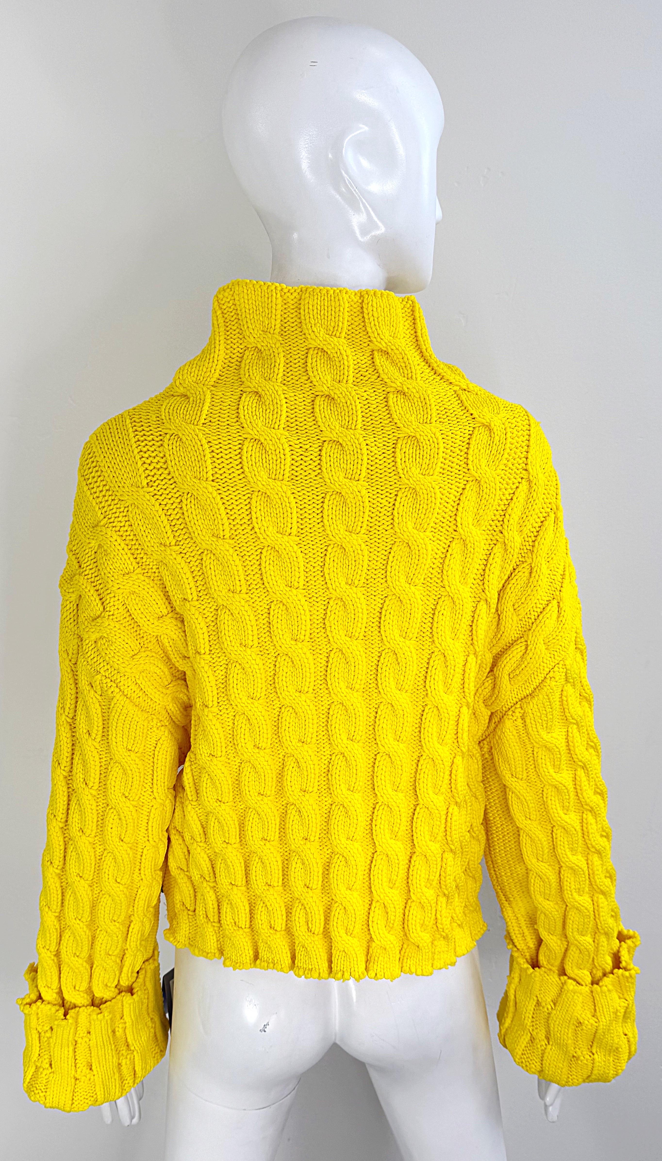 NWT Balenciaga Size Large Bright Yellow Cable Knit Slightly Cropped Sweater For Sale 4