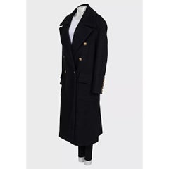 NWT Balmain Black Wool Cashmere Straight Coat Sz.40/L