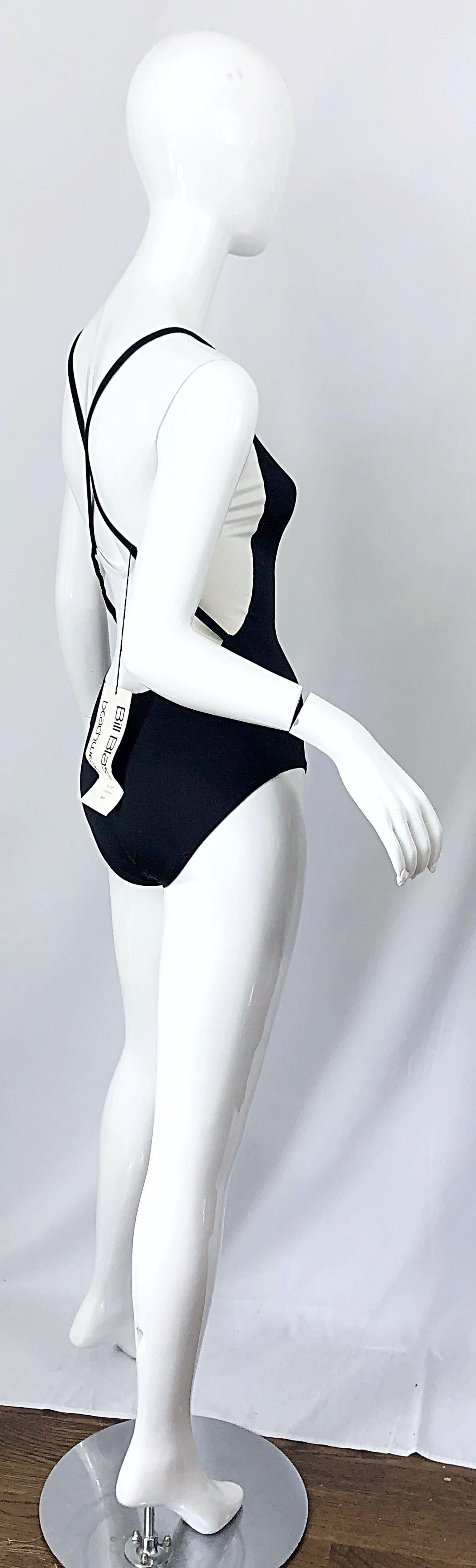 NWT Bill Blass 1980s Sz 8 Trompe l'oeil Black and White 80s Swimsuit Bodysuit 6