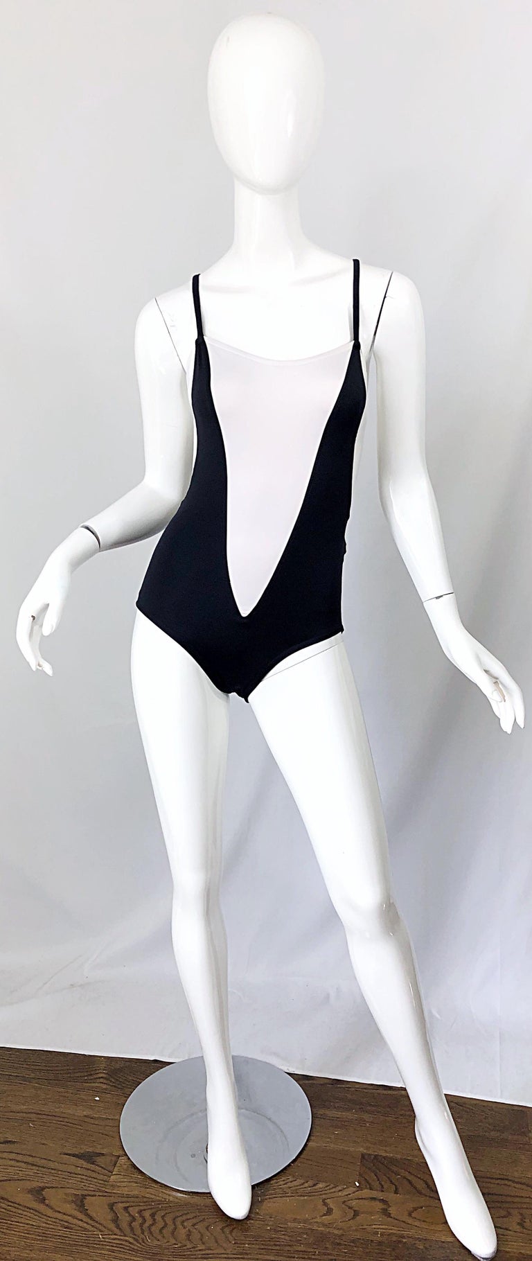 NWT Bill Blass 1980s Sz 8 Trompe l'oeil Black and White 80s Swimsuit ...