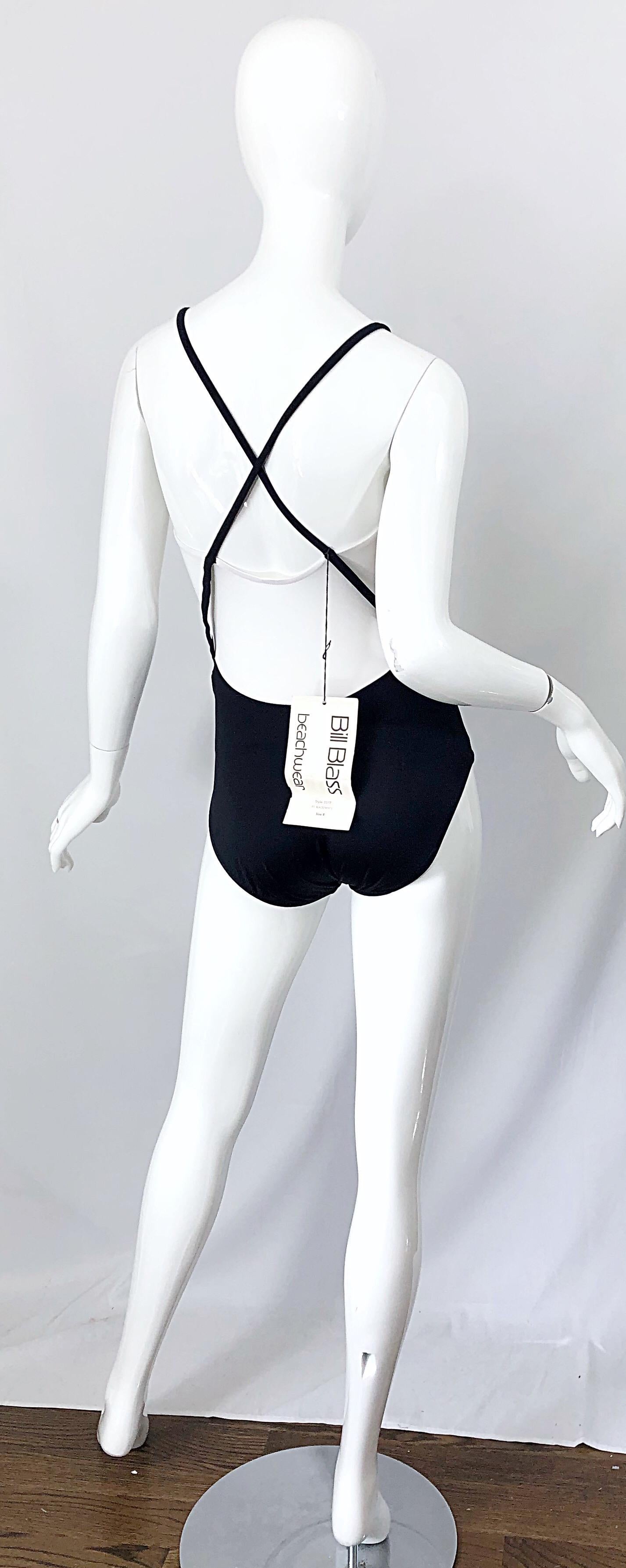Gray NWT Bill Blass 1980s Sz 8 Trompe l'oeil Black and White 80s Swimsuit Bodysuit