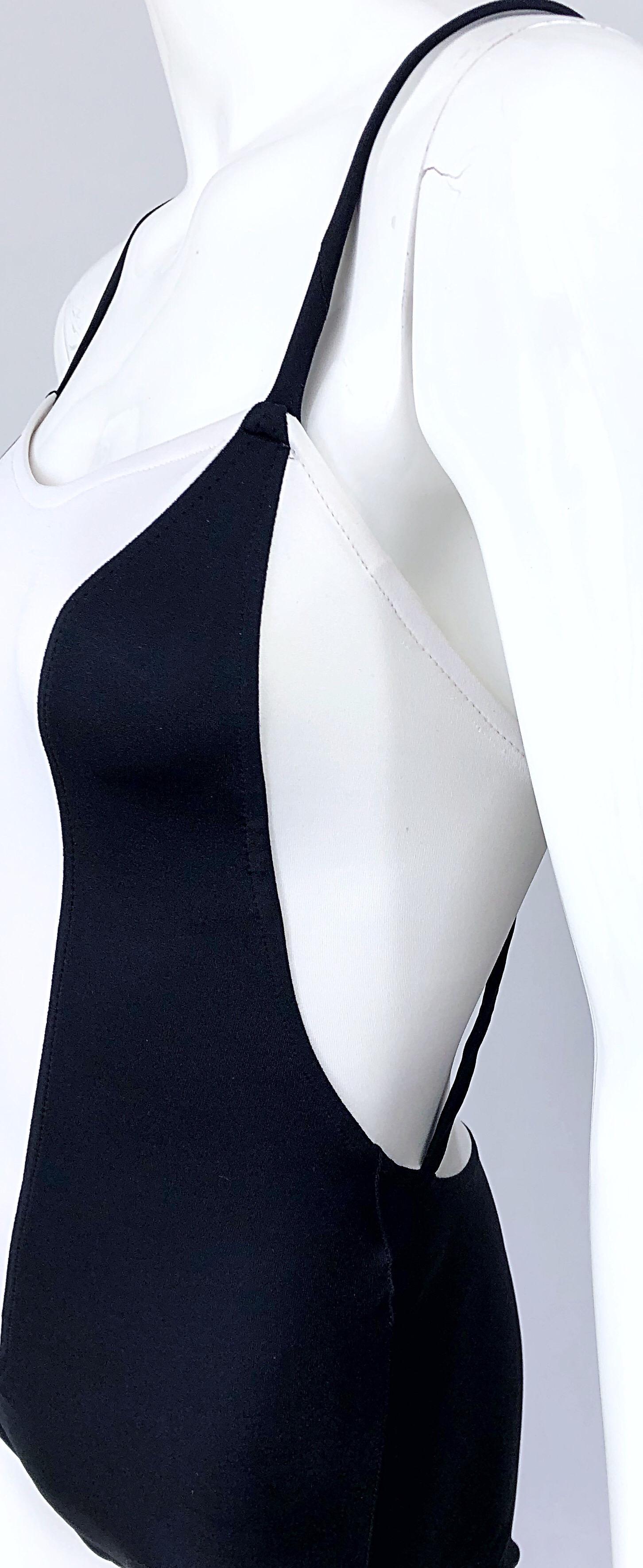 Women's NWT Bill Blass 1980s Sz 8 Trompe l'oeil Black and White 80s Swimsuit Bodysuit