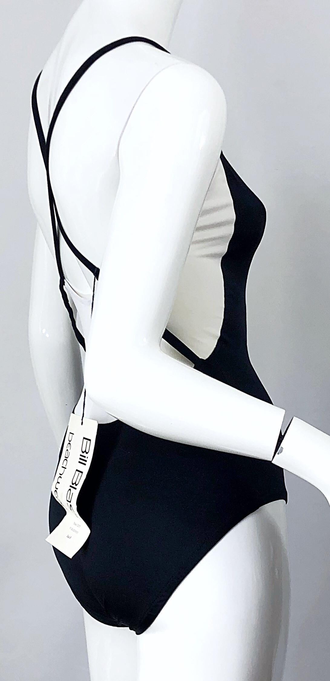 NWT Bill Blass 1980s Sz 8 Trompe l'oeil Black and White 80s Swimsuit Bodysuit 1
