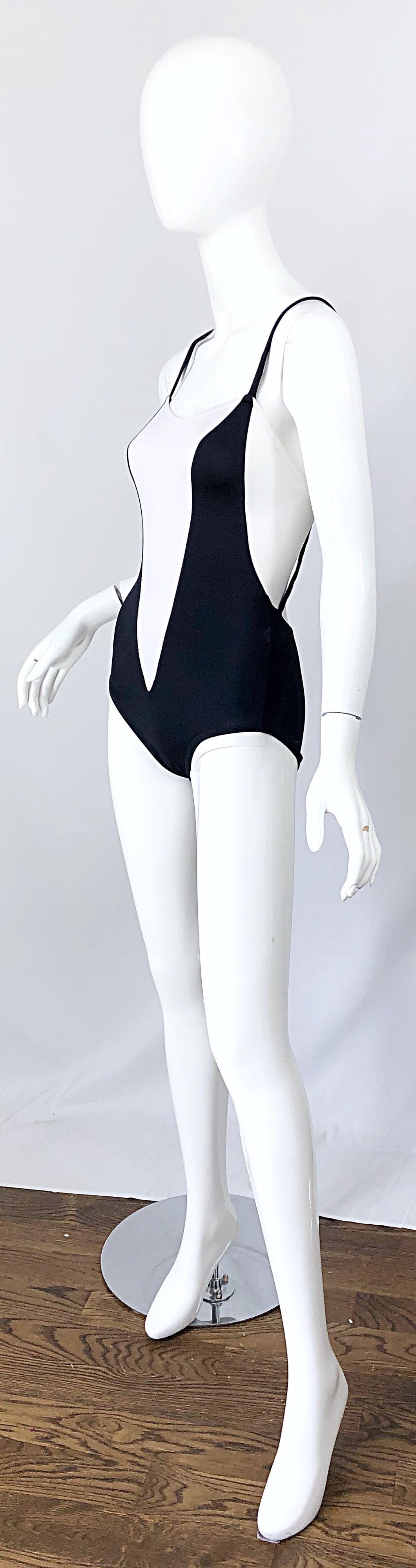 NWT Bill Blass 1980s Sz 8 Trompe l'oeil Black and White 80s Swimsuit Bodysuit 2