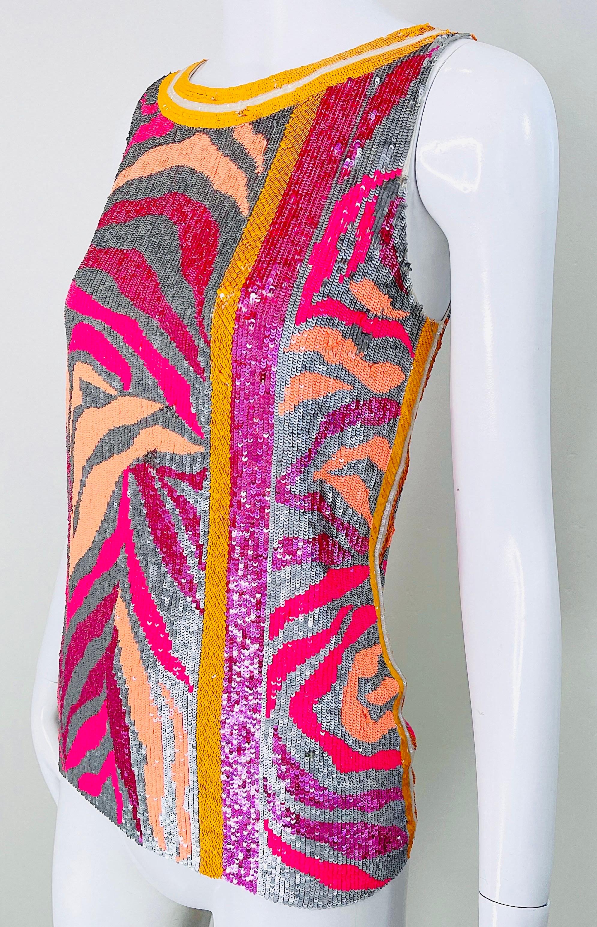 NWT Blumarine Couture Runway Spring 2008 Size 6 Sequin Pink Orange Zebra Top For Sale 5