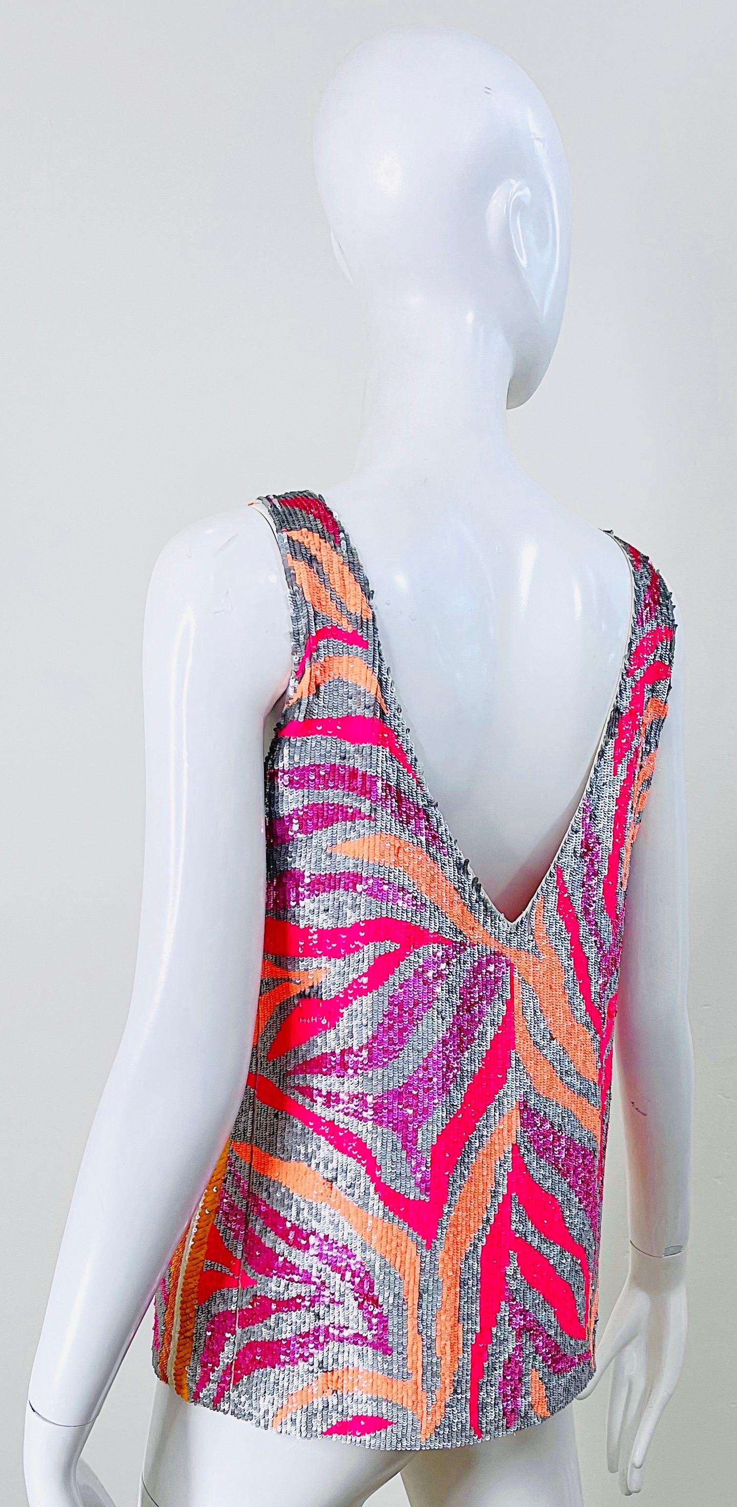 NWT Blumarine Couture Runway Spring 2008 Size 6 Sequin Pink Orange Zebra Top For Sale 6