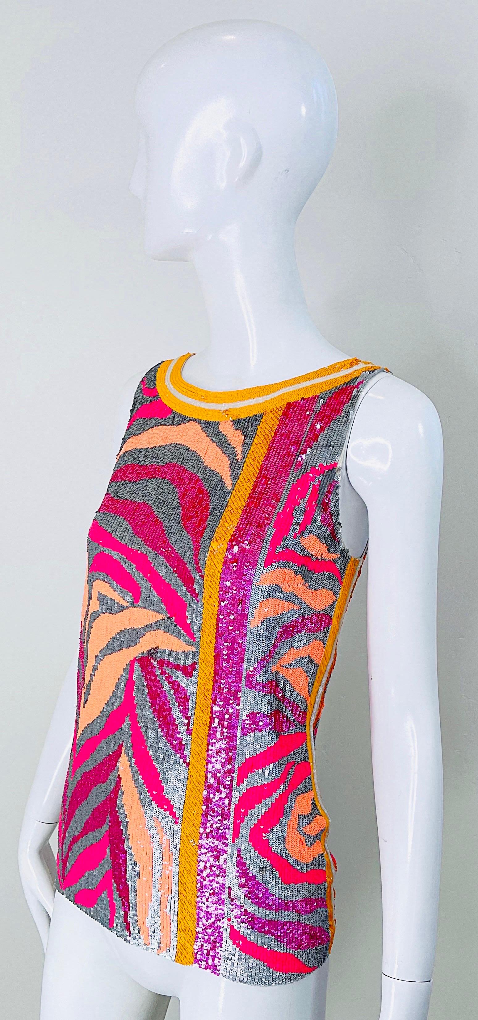 NWT Blumarine Couture Runway Spring 2008 Size 6 Sequin Pink Orange Zebra Top For Sale 8