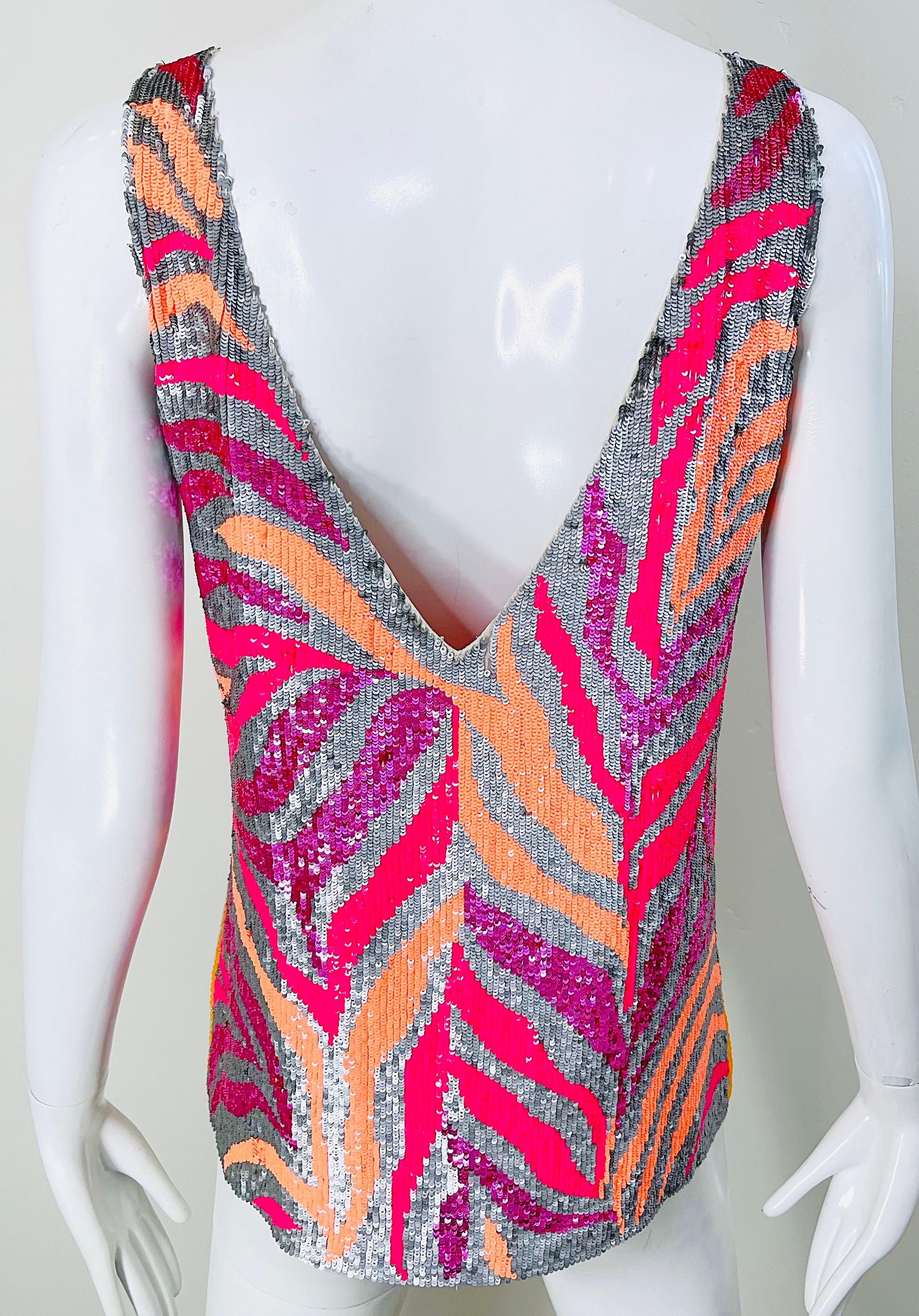 NWT Blumarine Couture Runway Spring 2008 Size 6 Sequin Pink Orange Zebra Top For Sale 9