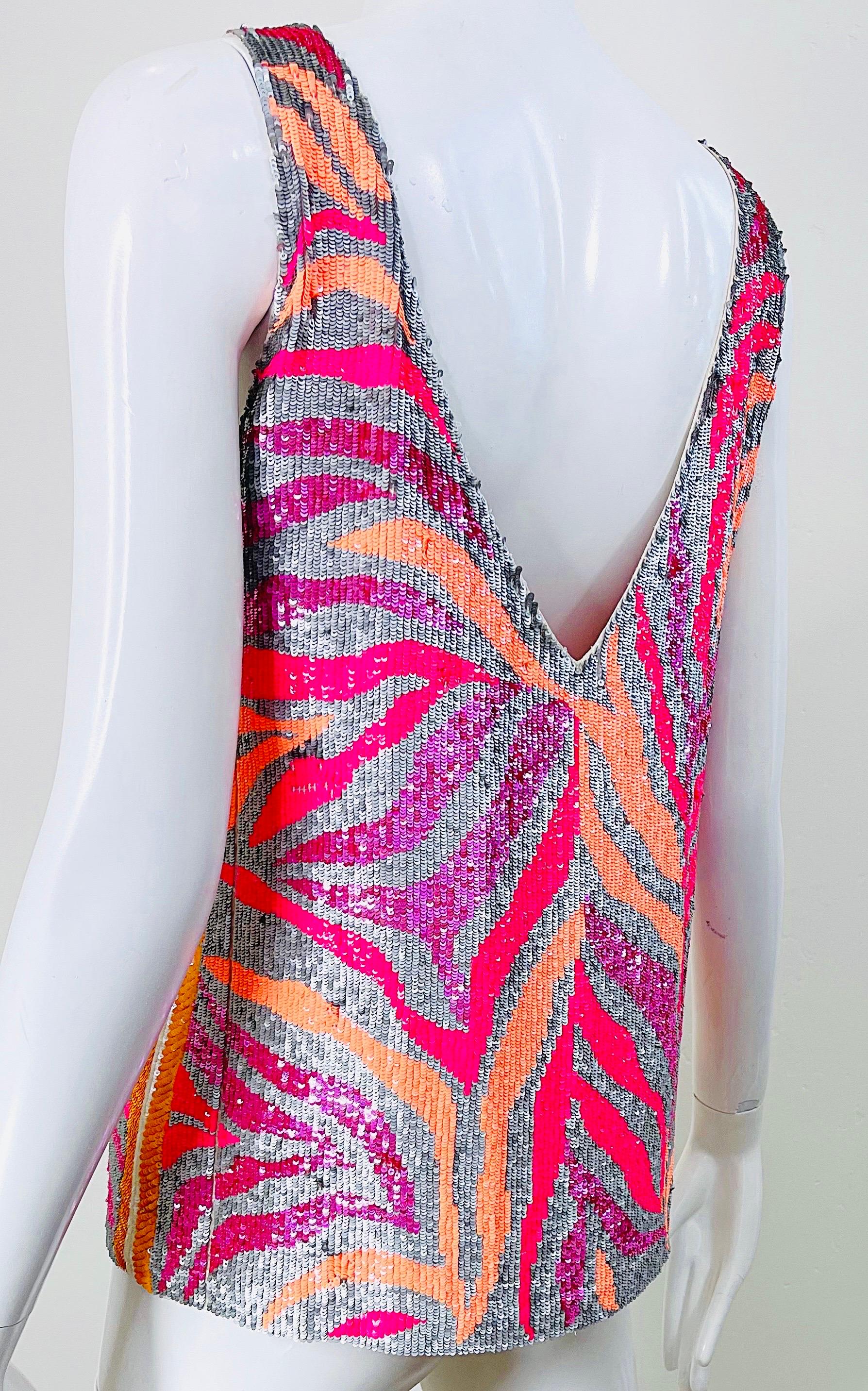 Brown NWT Blumarine Couture Runway Spring 2008 Size 6 Sequin Pink Orange Zebra Top For Sale