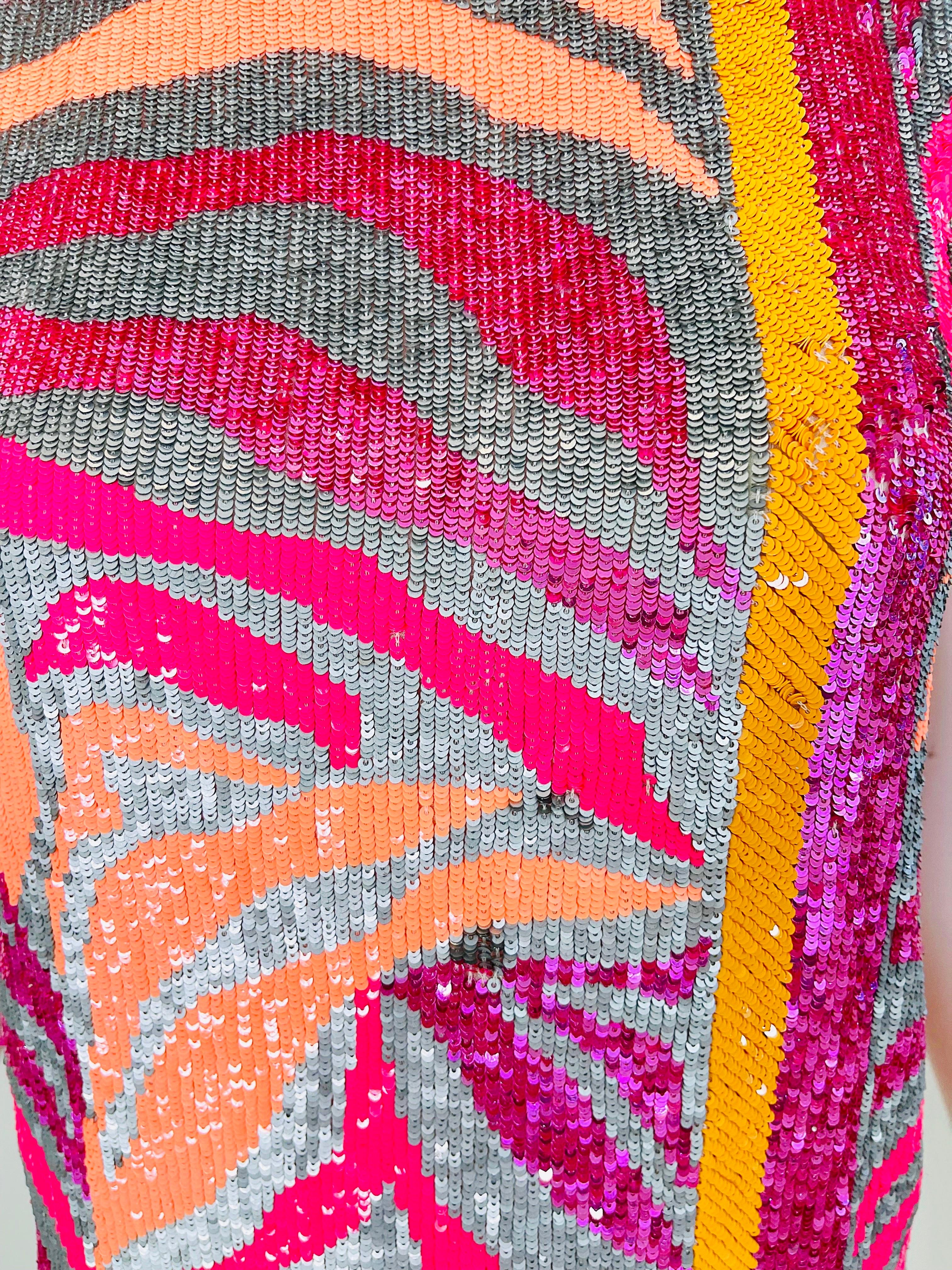 NWT Blumarine Couture Runway Spring 2008 Size 6 Sequin Pink Orange Zebra Top For Sale 2